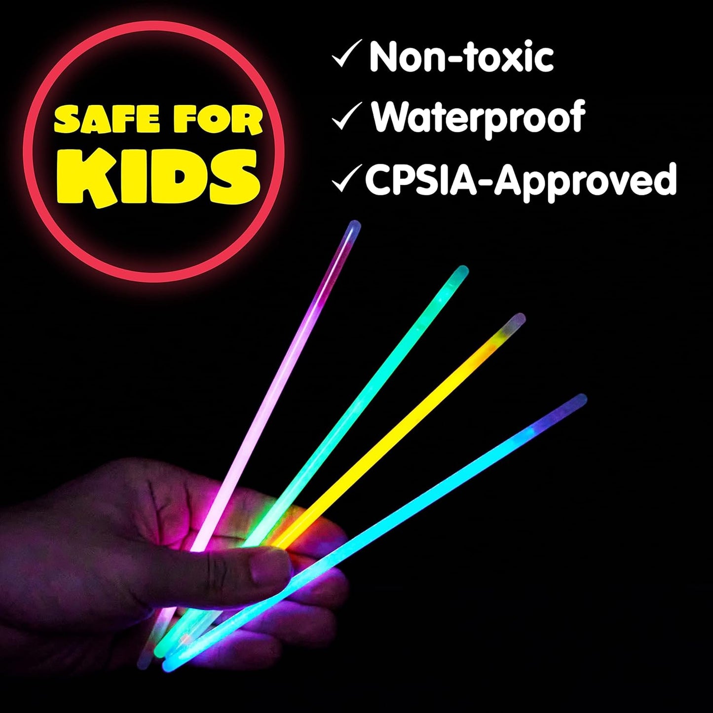 JOYIN 100 Pcs 8" Glowsticks, Halloween Supplies Pack, Bracelets Necklaces, Glow in the Dark Party Favors, Easter, Christmas, Football Party Supplies