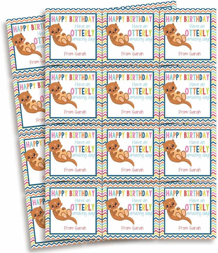 Custom & Personalized Adorable Otter Otterly Amazing Happy Birthday Gift Tag Sticker Labels, 24 2.5" Square Stickers by Amanda Creation