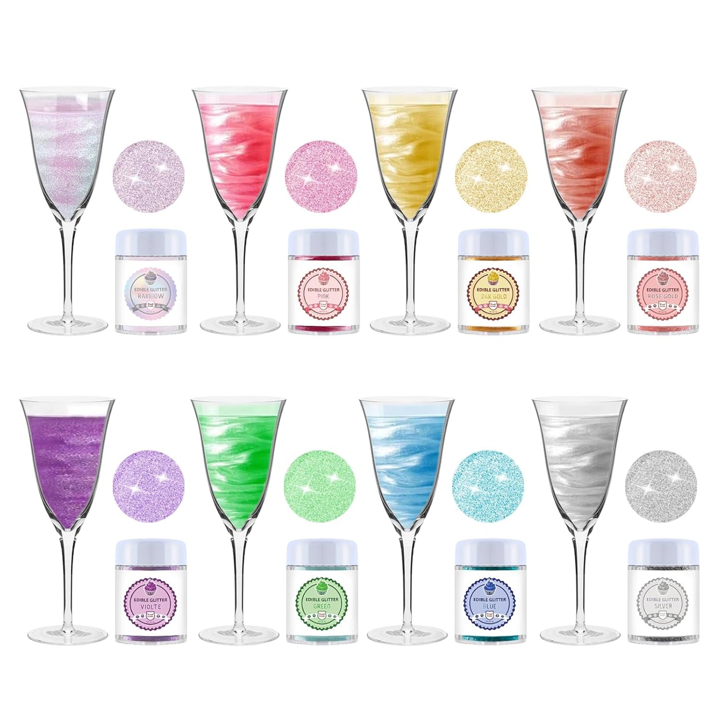 Edible Luster Dust 8 Colors Set - Edible Glitter for Cocktails, Rainbow Food Grade Powder Glitter for Drinks, Chocolate, Cake Decorating | Vegan, Sugar-Free, Gluten-Free -3g