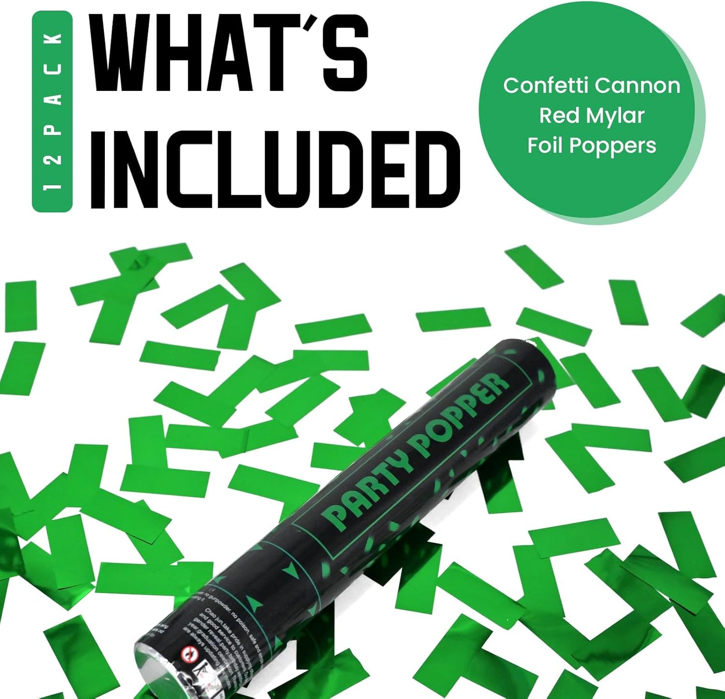 Party Poppers Confetti Cannon 12 Pack Green Poppers 12 Inch Party Shooters Mylar Confetti Green Foil Confetti Cannons Bulk for Wedding Birthday Graduation Baby Shower Christmas New Year
