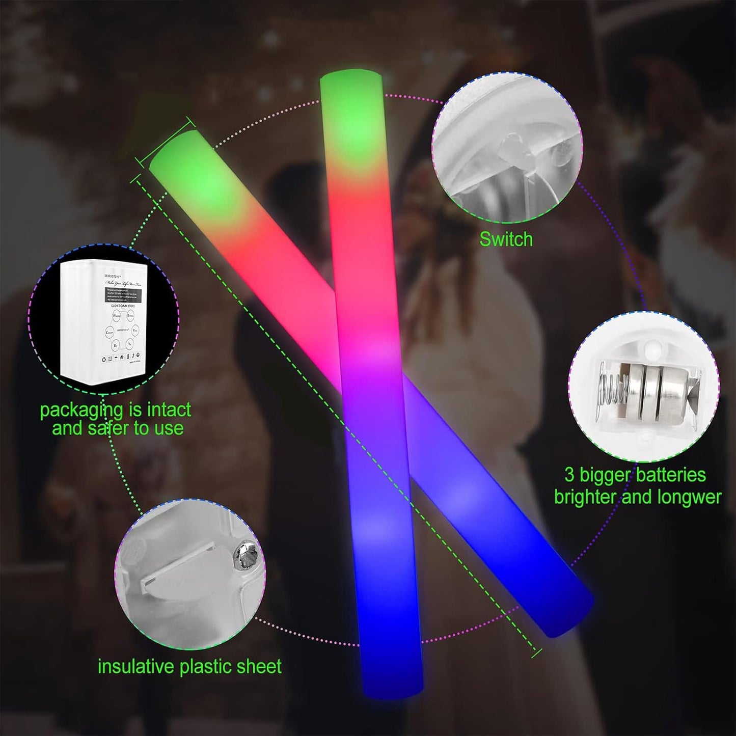 LifBetter Glow Sticks Bulk - 20Pcs LED Foam Sticks Glow Batons with Three Modes Party Flashing Light DJ Wands,for Festivals,Parties, Raves,Concert,Halloween