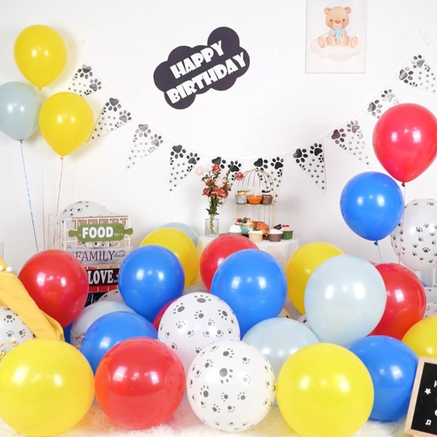 Paready Balloons Set - 50Pcs Red, Yellow, Blue, Dusty Blue Latex 12 Inch Balloons for Birthday Party Supplies