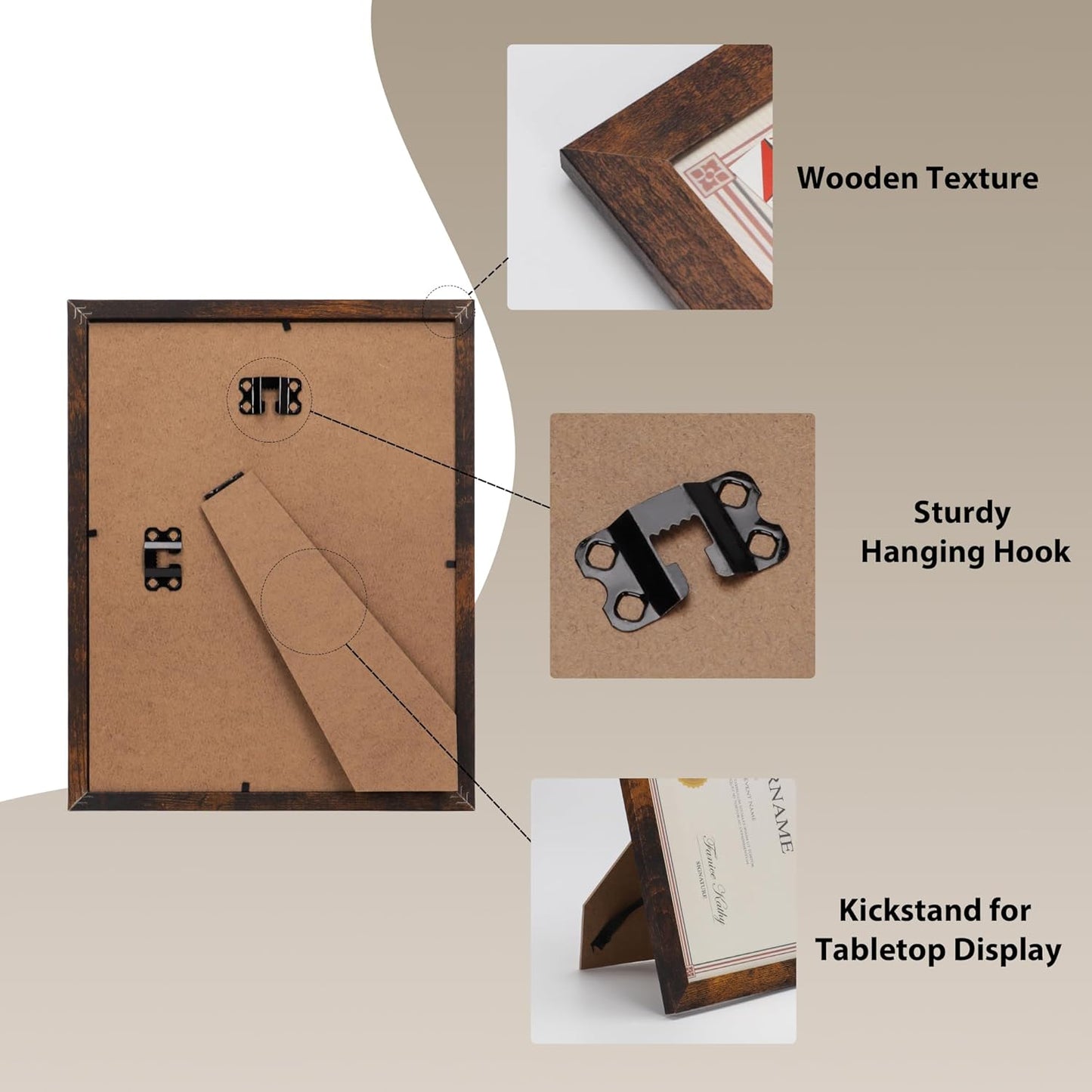 PETAFLOP Bulk 8.5 by 11 Picture Frame Certificate Document Frame Set of 18, Brown Frames for Wall Tabletop Vertically and Horizontally