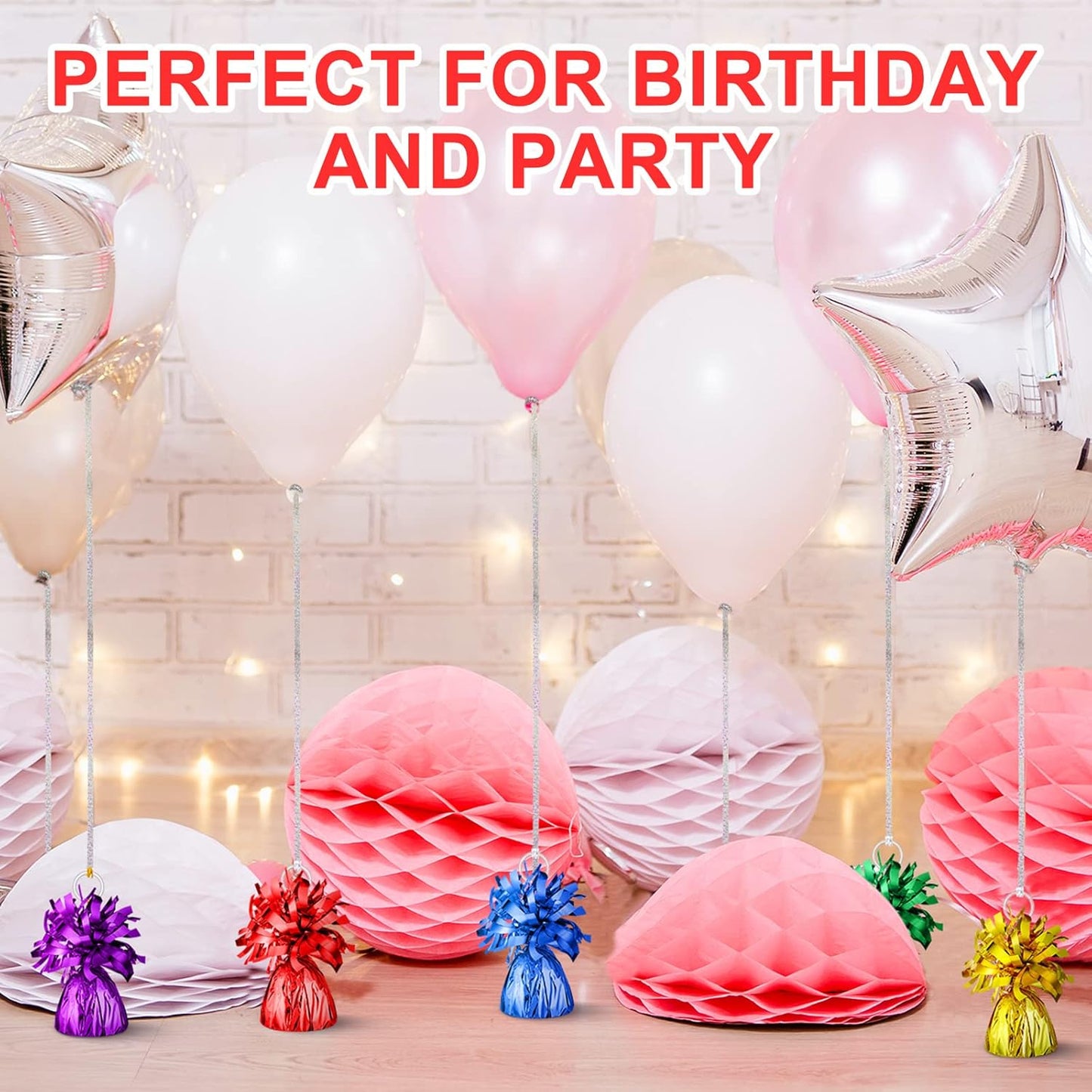 24 Pcs Balloon Weights Metallic Anchor Balloon Holder for Helium Balloons Heavy Table Weights and 1 Roll Iridescent Crimped Ribbon for Birthday Wedding Halloween Christmas Party(Stylish Colors)