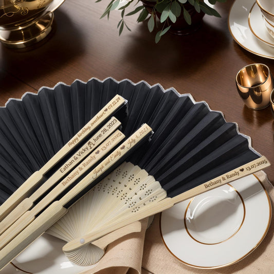 1Pcs Personalized Silk Fans Folding Hand Fan, Custom Wedding Bridal Party Favors, Summer Wedding Bride, Wedding Gift, Thank You Gift (Black)