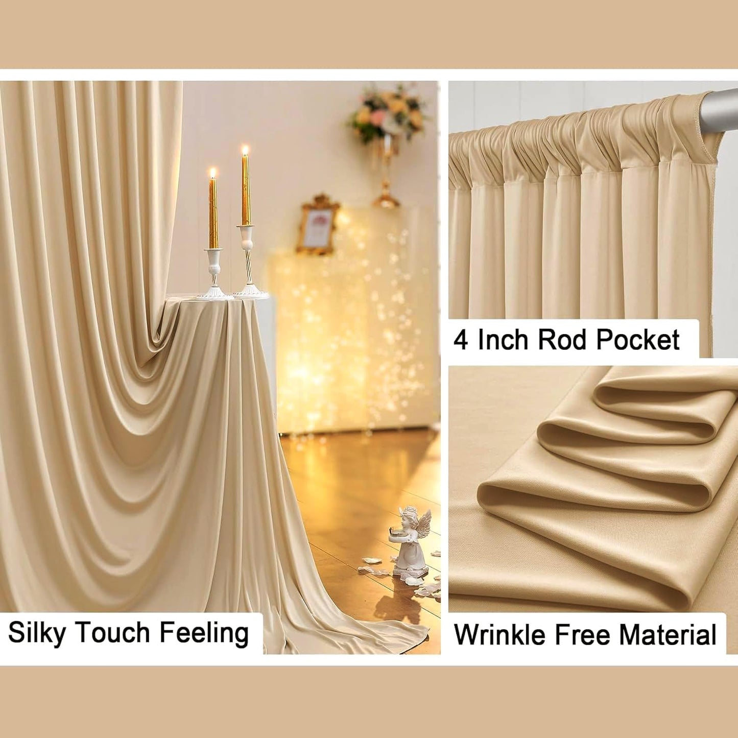 10ft x 10ft Wrinkle Free Beige Backdrop Curtain for Wedding Parties, Thick Polyester Photo Backdrop Drapes for Baby Shower Engagement Birthday Party Backdrop Stand,5ft x 10ft 2 Panels