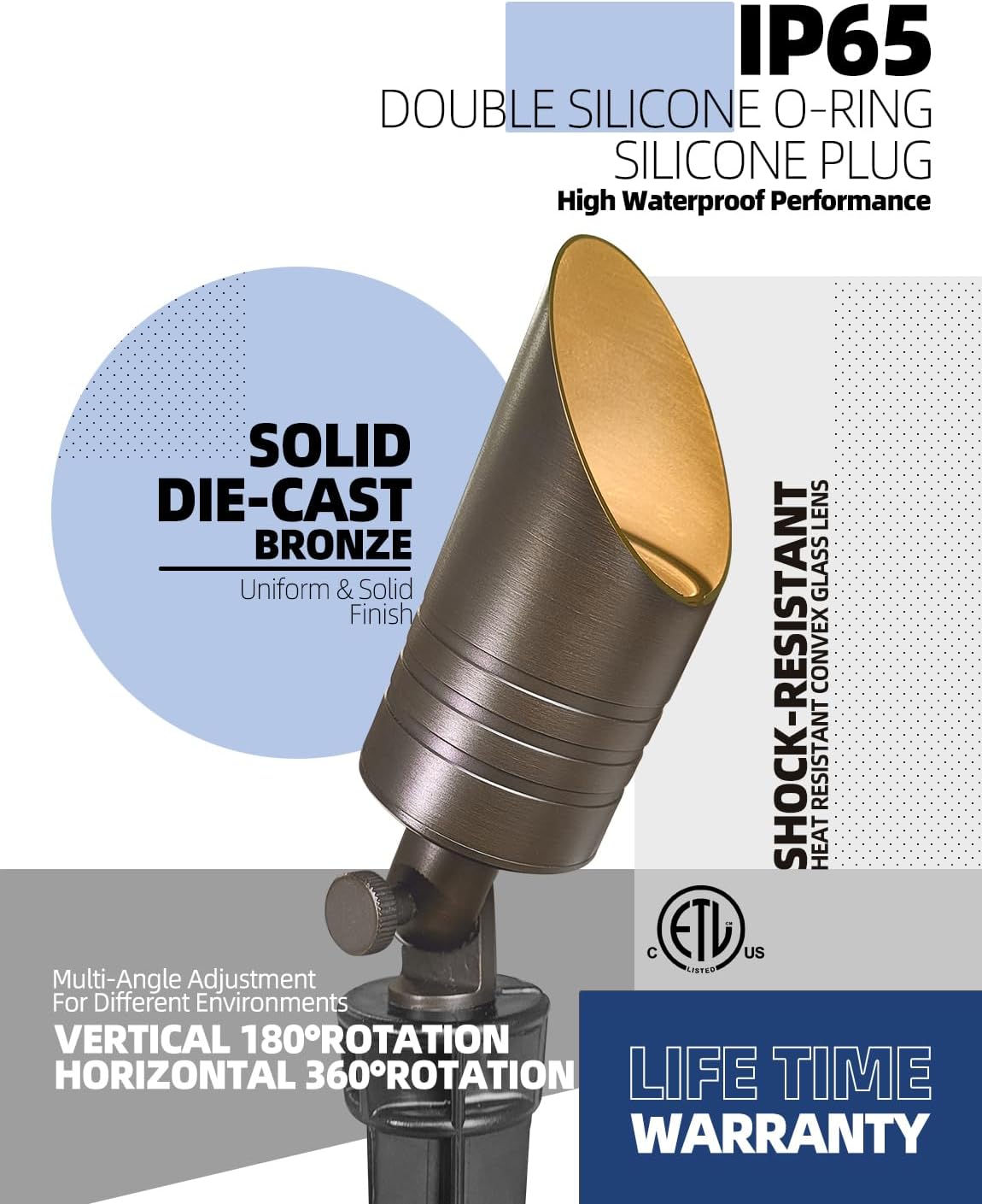 MALORY Low Voltage Landscape Spotlight Without Bulb,12V Brass Outdoor LED Landscape Lighting,Waterproof Solid Spot Up Lights for Garden,Patio and Yard (S05-Bronze, 1-Pack Without Bulb)