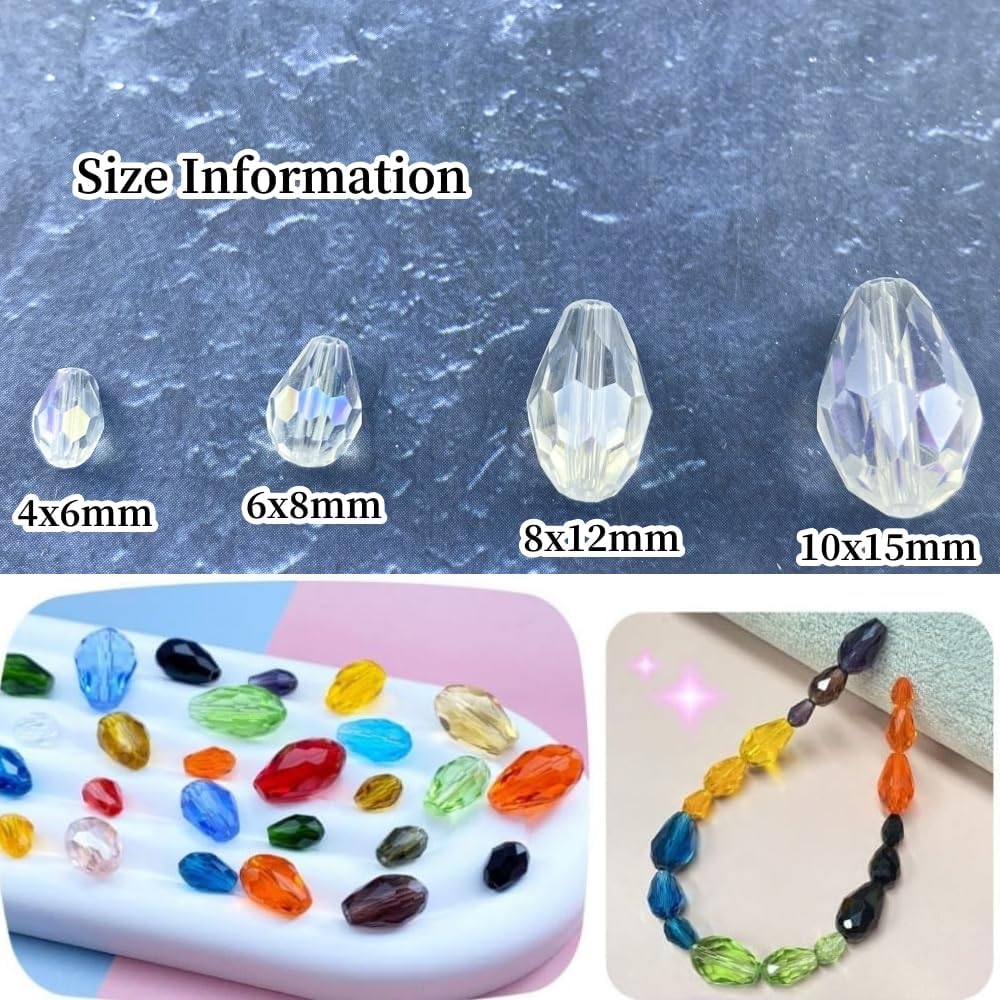 200pcs 4x6mm Teardrop Crystal Glass Beads Vertical Hole Faceted Glass Teardrop Spacer Beads for Bracelets Necklace Earring DIY Jewelry Making Craft(Transparent AB)