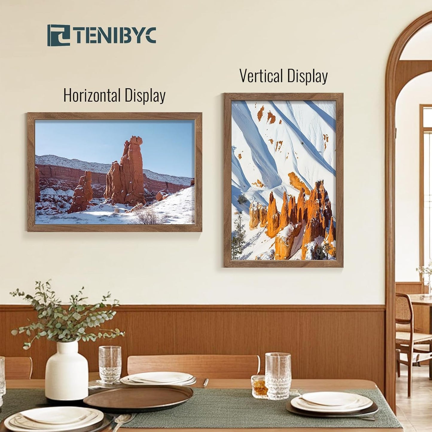 16x24 Frame - 4 Pack, Walnut Brown Wood Grain, Display 16x24 or 24x16 Photos, Posters and Puzzles, Picture Frame for Wall