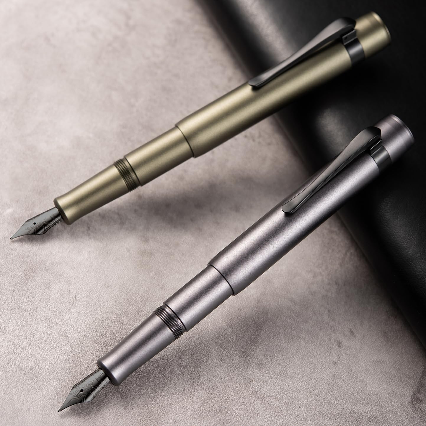 Hongdian M2 Black Forest Mini Fountain Pen, Medium Soft Nib & Sleek Shape Aluminium Short Pocket Travel Pen (Space Gray)