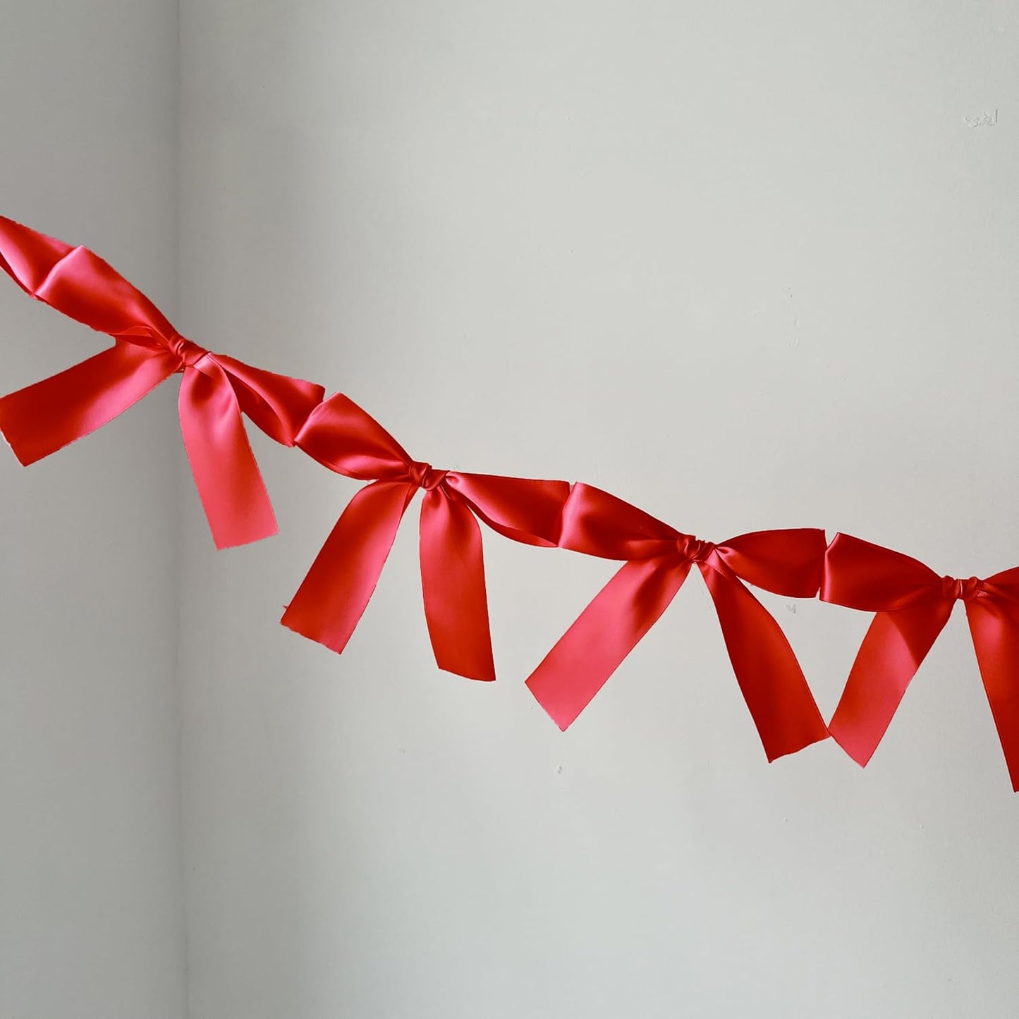 Pre-Assembled Red Bow Garland | Double Side Satin Silk Bow Banner 6FT+ 3ft Extend Ribbon for Coquette Birthday Bridal Shower & Bachelorette Party,Read to Hanging (Red, 6ft)