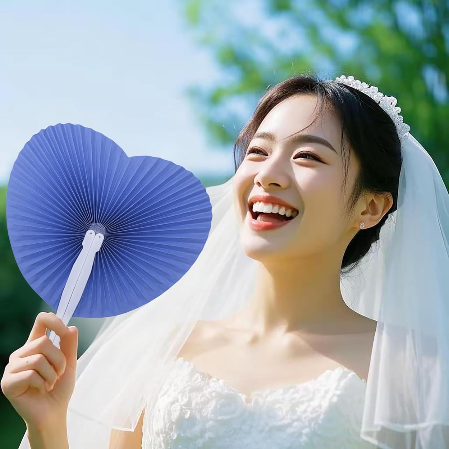 12 Packs Decorative Paper Folding Hand Fans Handheld,Navy Heart Foldable Wedding Fans Chinese and Japanese Fans Bulk for Bridal Guest Church Party Favors Dancing Birthday DIY