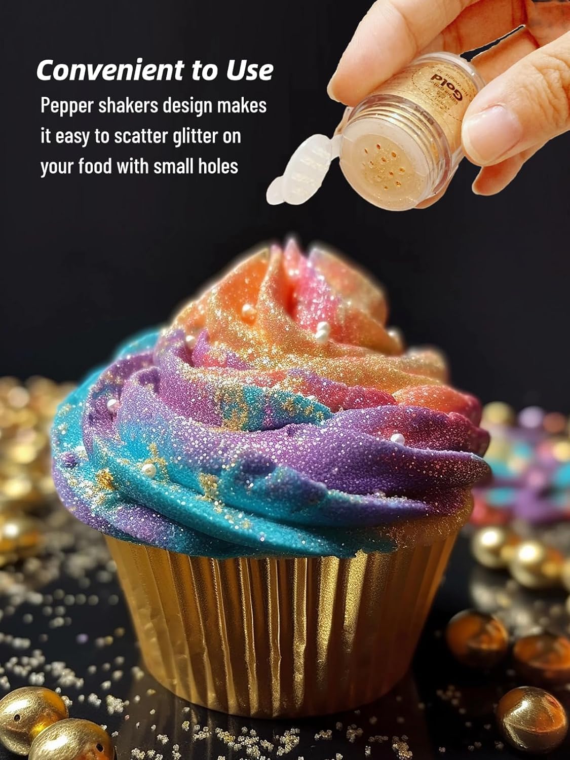 Shanlinly Gold Edible Glitter for Cakes Drinks - Food Grade 5g Shimmer Luster Glitter Dust Edible Glimmer Powders for Strawberries, Sprinkle on Sparkle, Chocolate, Cookie, Cupcake, Cocktail, Vegan