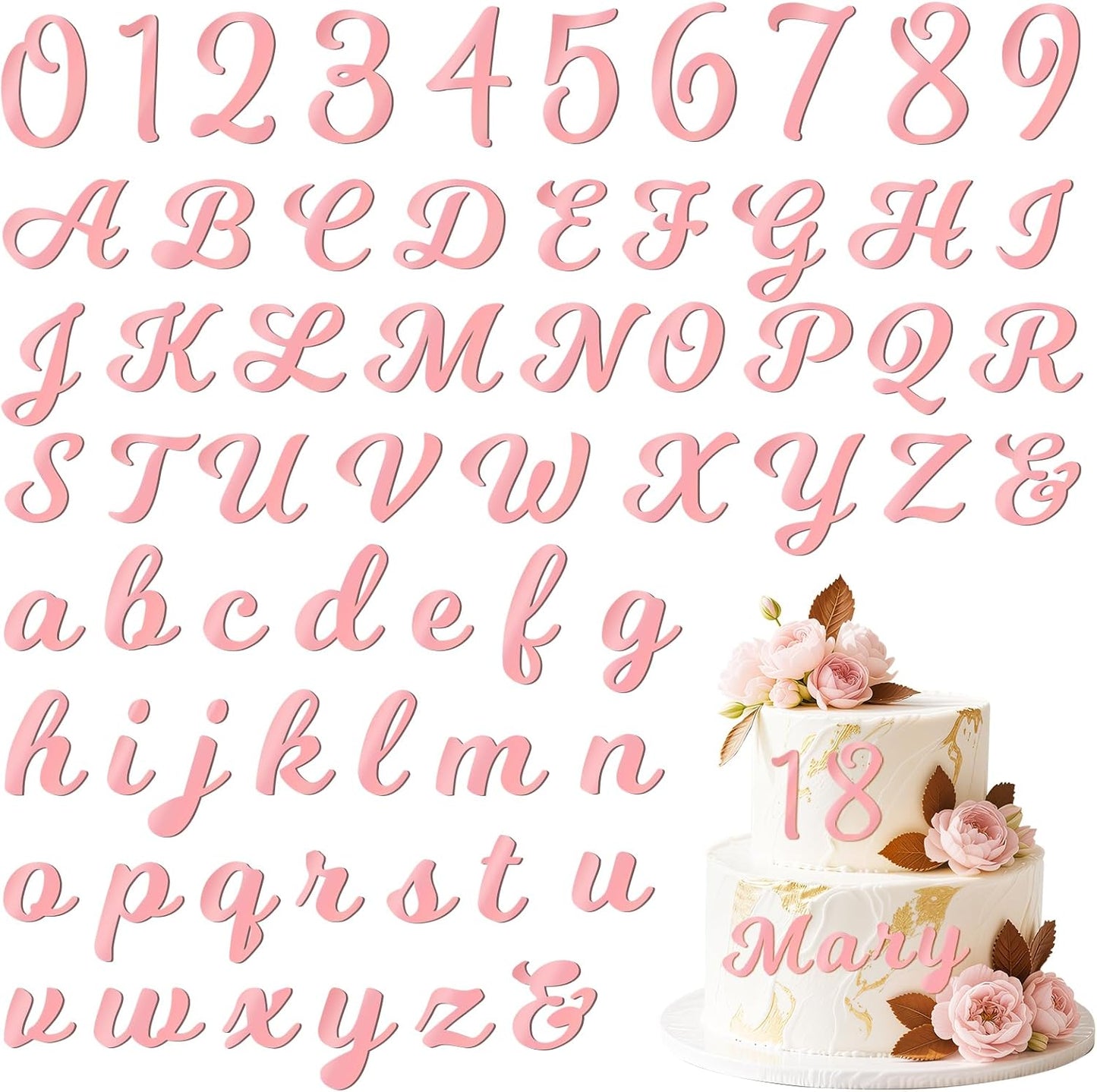 126 PCS Custom Name Cake Topper Acrylic Letters DIY Personalized A-Z & 0-9 Number Alphabet Cake Decoration For Wedding Anniversary Baby Shower Party Birthday Supplies (Rose Gold)