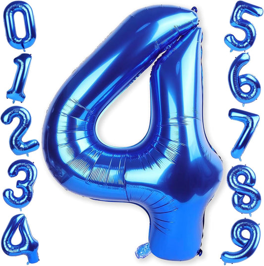 40 Inch 4 Balloons, Large Navy Blue Number 4 Balloon for 4th Birthday Foil Number Balloons Set 0-9, Self Inflating Dark Royal Blue Digital 4 Helium Balloon for Boys Birthday Anniversary Party Decor