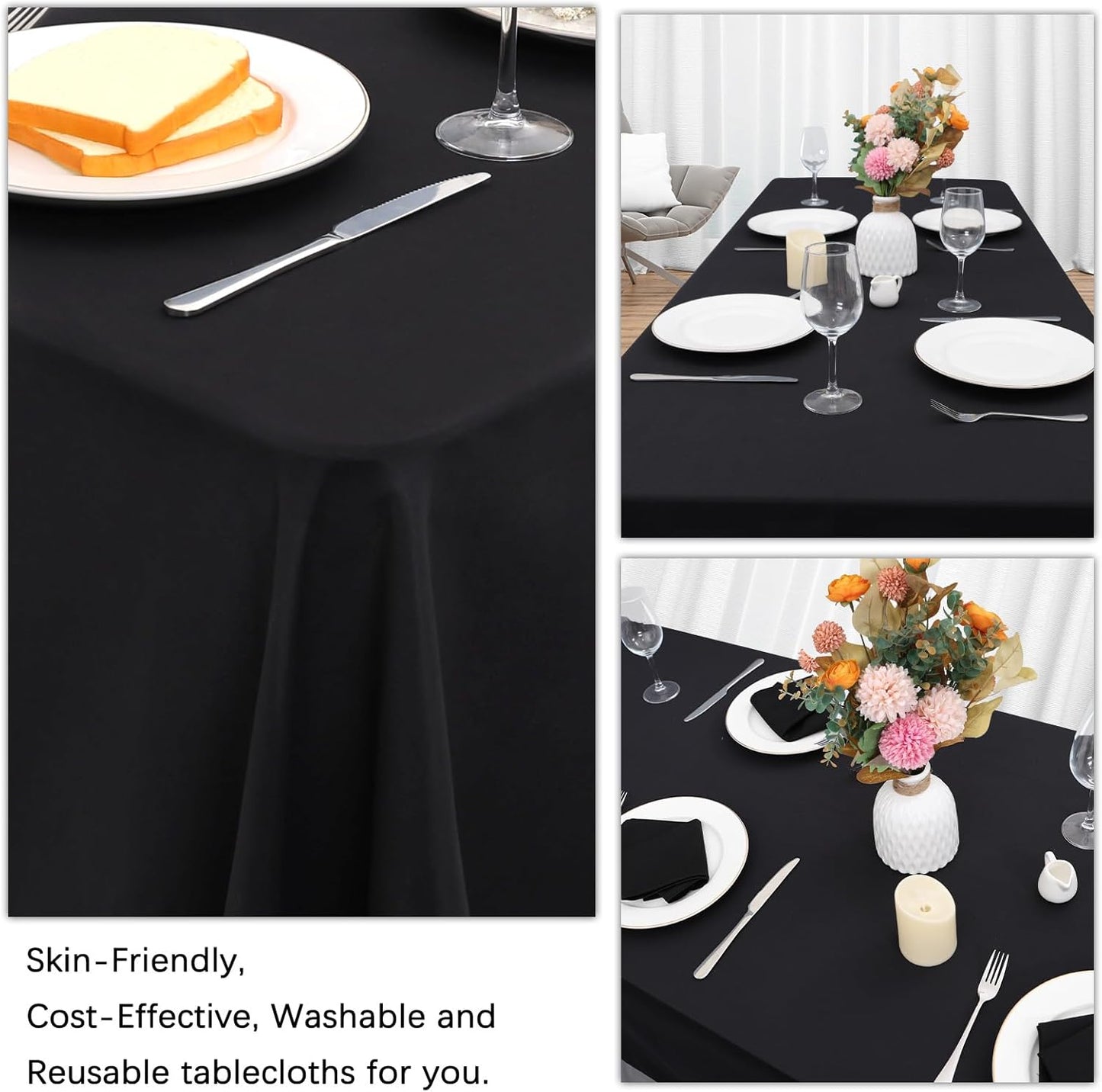 12 Pack Black Tablecloths 60 x 84 Inch Rectangular Table Cloths for Rectangle Tables 4ft, Wrinkle Resistant Black Table Cloth Washable Polyester Fabric for Buffet Wedding Party Banquet