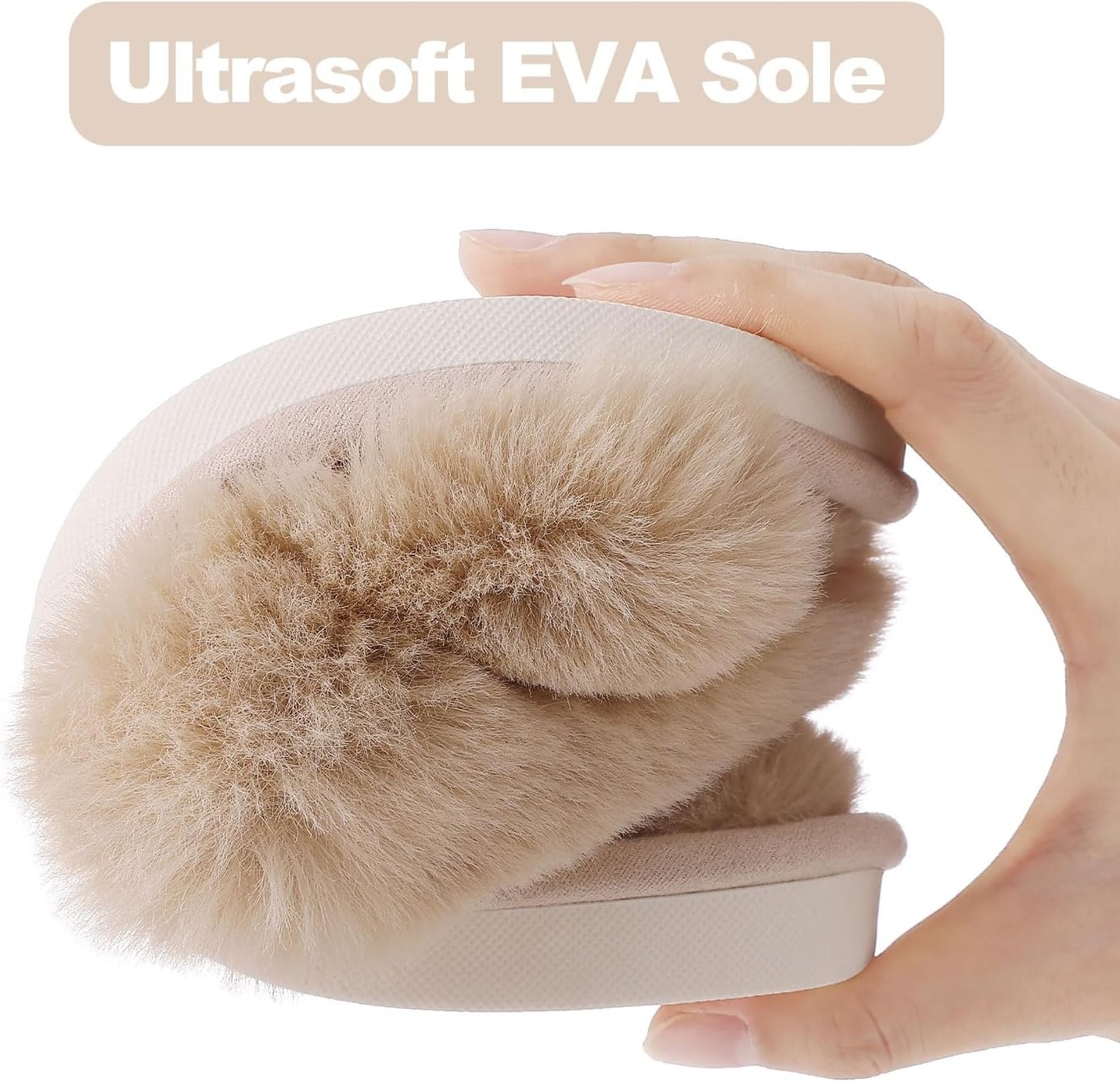 Evshine Women's Fuzzy Slippers Cross Band Memory Foam House Slippers Open Toe