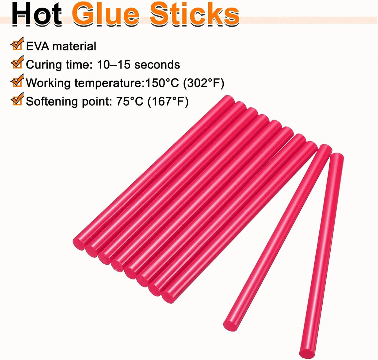 HARFINGTON 10pcs Hot Glue Sticks 0.43" Dia x 3.94" Long EVA Mini Hot Melt Adhesive Glue Stick for Hot Melt Gun Wood Plastic Glass Flowers Fabrics Foam, Rose Red