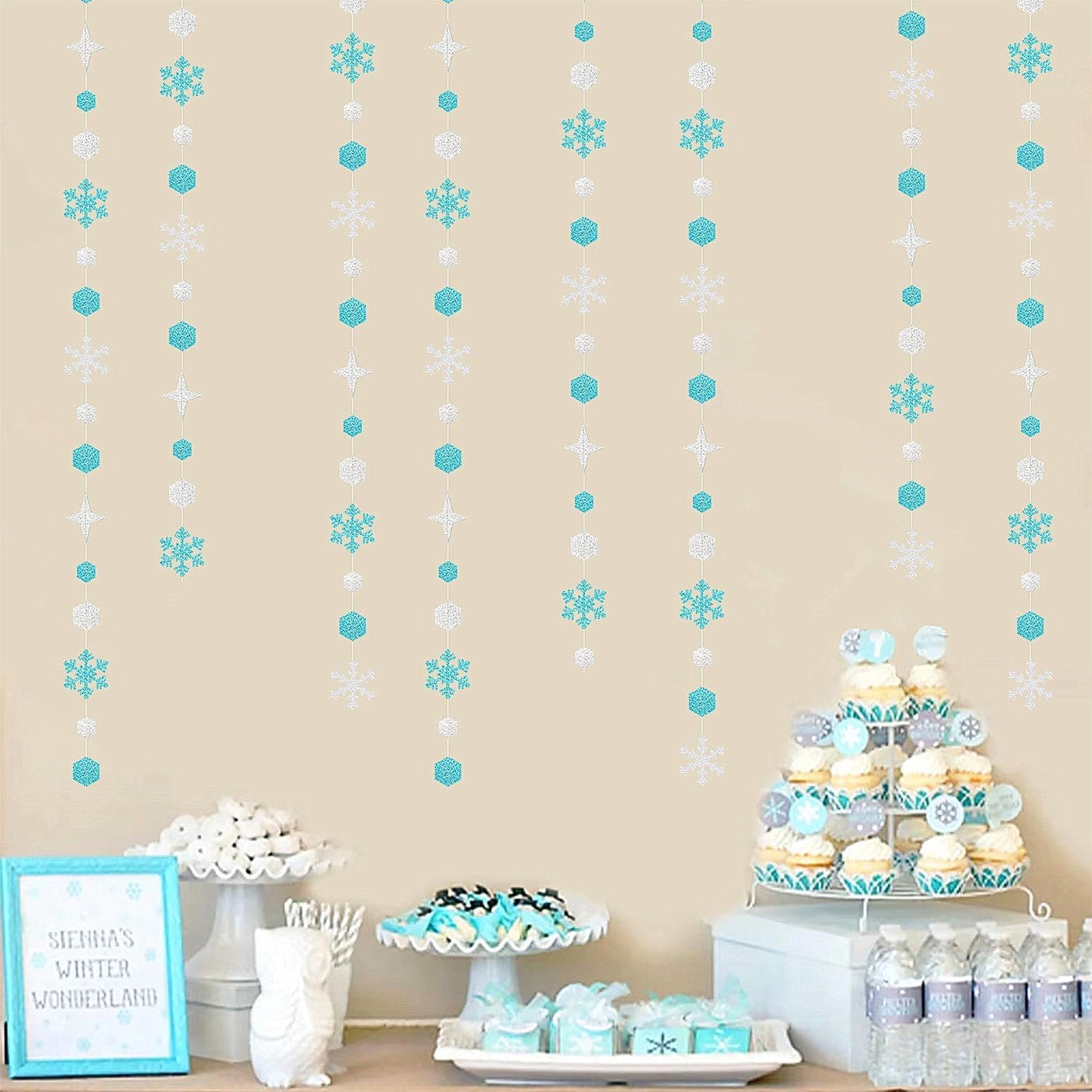 Snowflake-Snow Teal-Silver Christmas Party-Decorations Streamers - 52Ft White Winter Wonderland Frozen Hanging Paper Garland Banner,Birthday Wedding Baby Bridal Shower New Year Supplies Decor Hugtmr