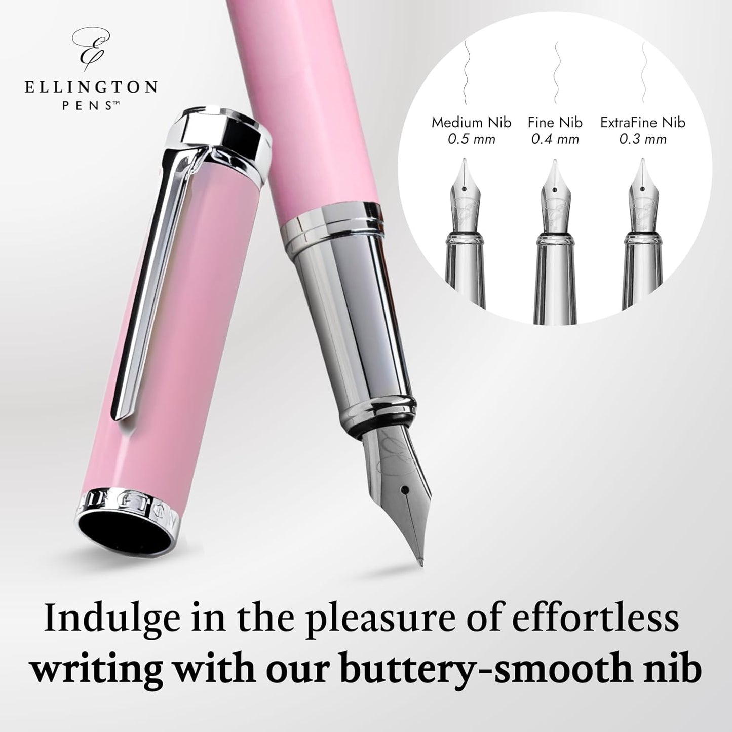 Ellington Pens Luxury Fountain Pen Set- Fountain Pens for Writing - Smooth Extra Fine Nib - Includes Refillable Ink Converter, 3 Ink Cartridges [Black & Blue], Gift Box - Elegant Calligraphy