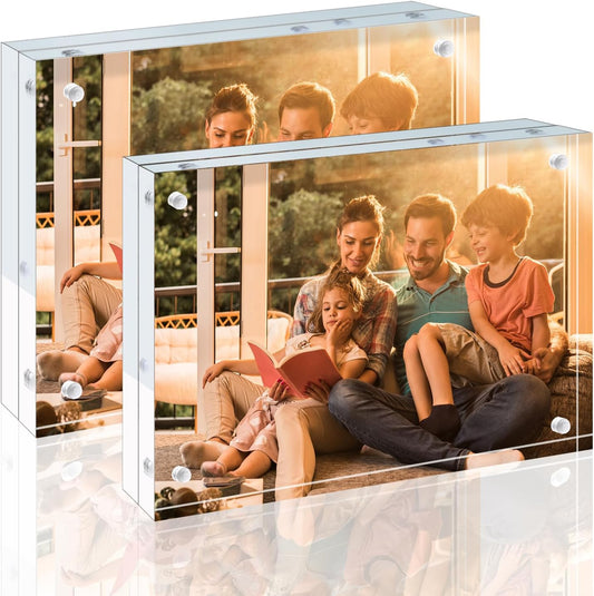 Egofine Acrylic Frames 2 Pack, 4x6 and 5x7 Combinations, 20mm Thicker Frameless Clear Picture Frames, Double Sided Magnetic Picture Frames, Free Standing Desktop Display