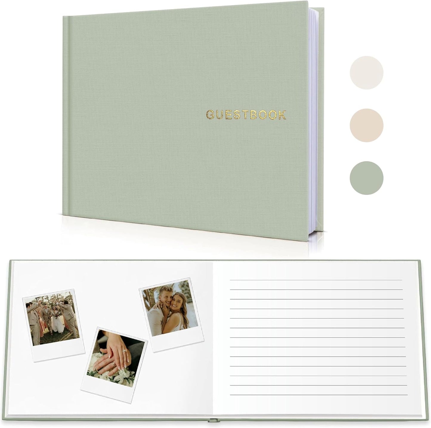 Elegant Linen Wedding Guset Book - Polaroid Guest Book for Wedding Reception,Baby Shower,Bridal Shower and Special Events - 100 Blank Pages for Sign in and Photos (A-Sage Green)