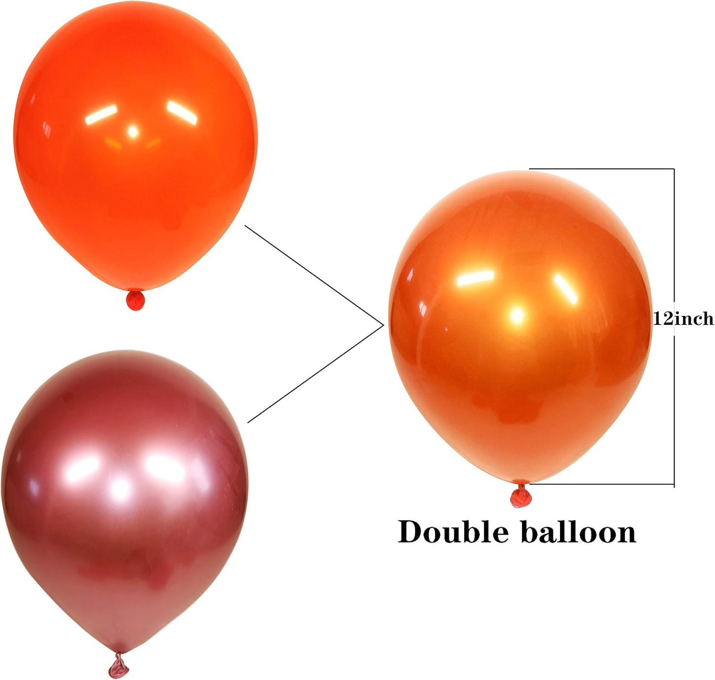 Metallic Orange Balloons, 50pcs 12 inch orange balloons, Double layer orange burnt balloons are more durable, suitable for wedding, birthday party balloon decoration.