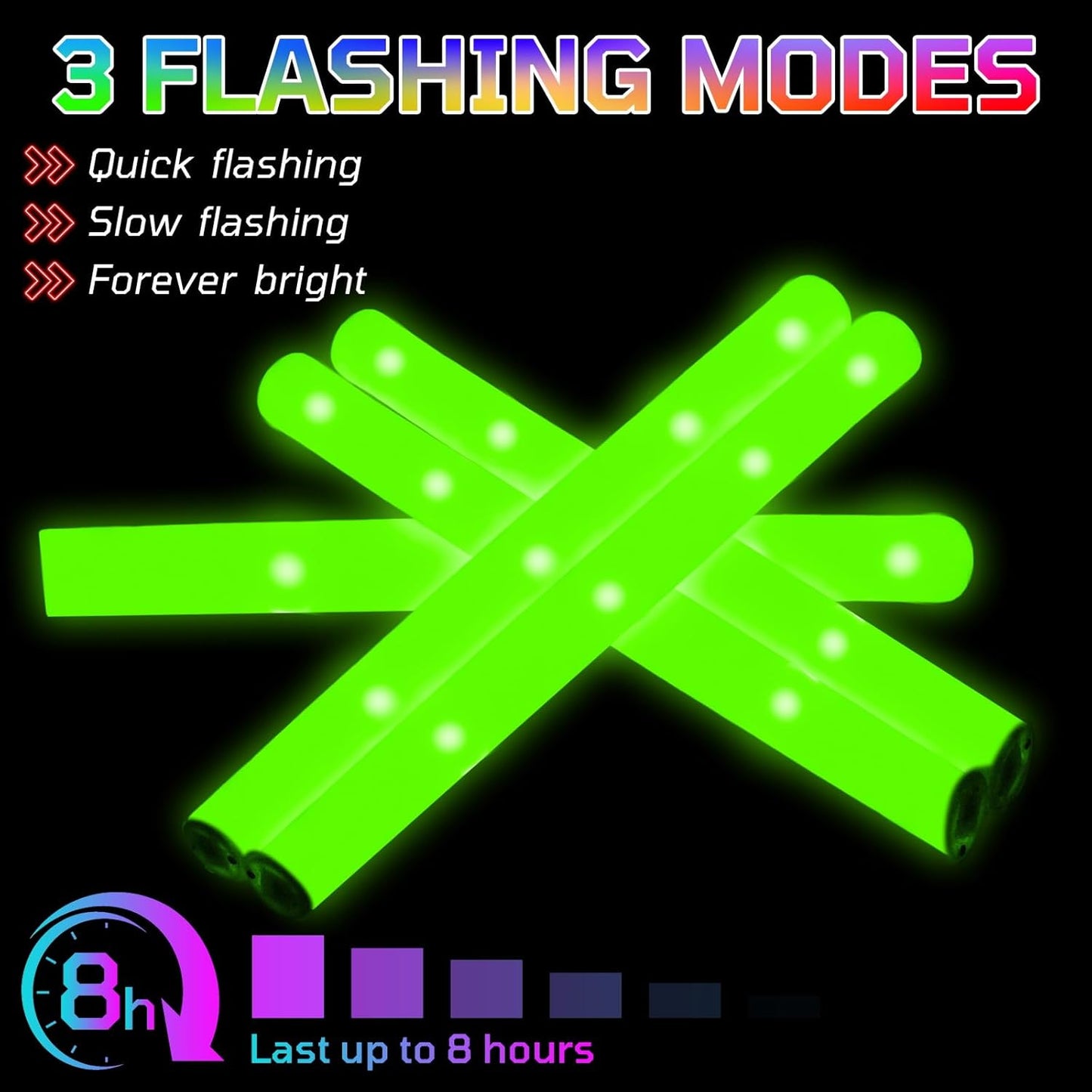 Foam Glow Sticks Bulk, 30 PCS Green Light Up Foam Sticks 3 Modes, Glow Party Supplies for Wedding,Raves, Carnival, Concert, 4th of July, Halloween, Christmas, New Year