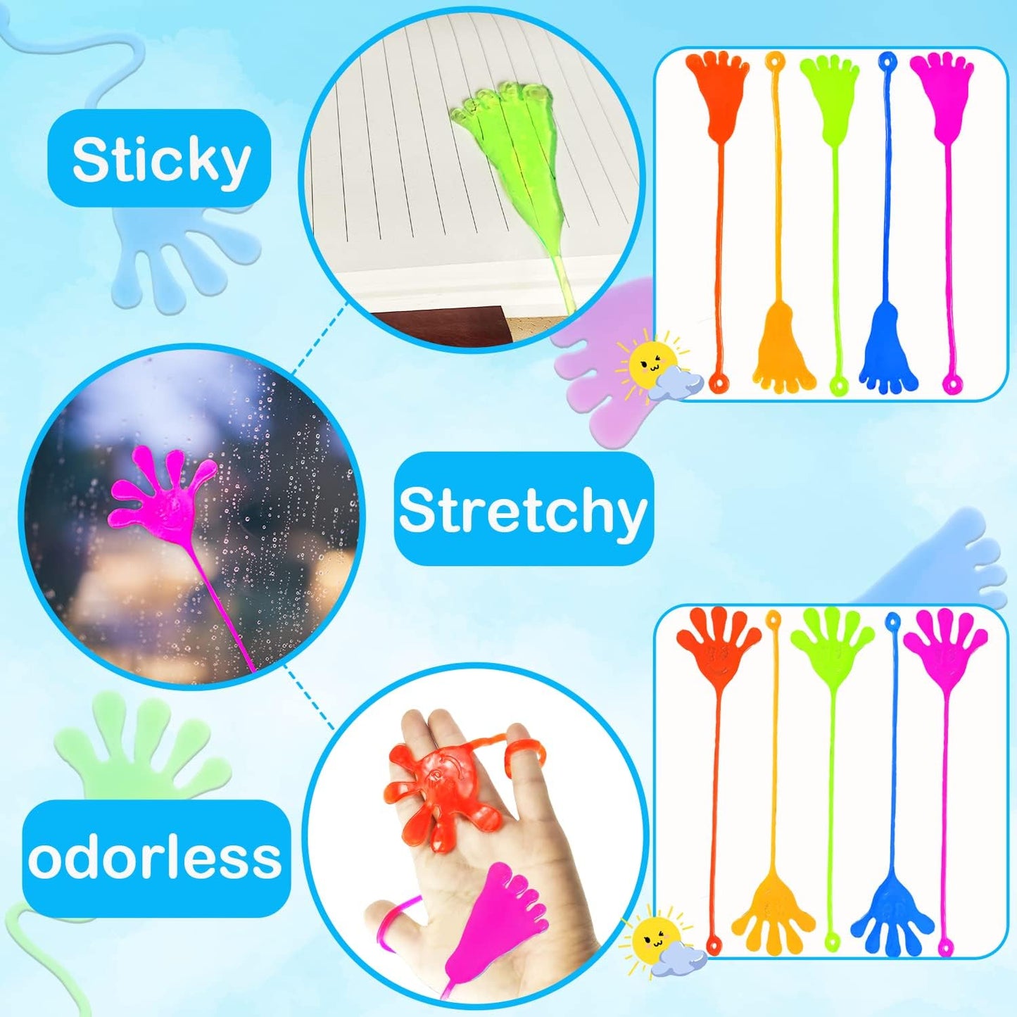 Bulk Toys Gifts for Kids Prizes (60 PCS), Halloween Large Sticky Hands & Feet Party Favors Supplies for Toddlers, Classroom Birthday Pinata Goodie Bag Stuffer Fillers Non Candy Treats for Boys Girls