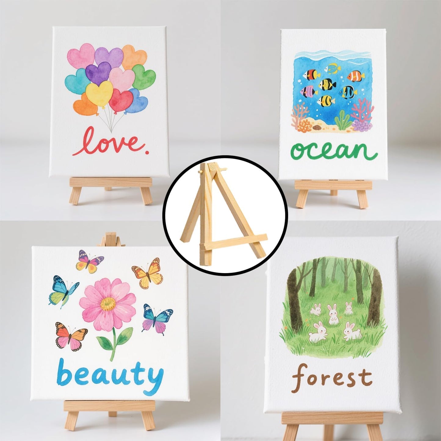 110Pcs Mini Wood Easel Stands - 5 Inch Small Wooden Display Easels for Artist Crafts, Business Cards, Photos, Paintings & Gifts (Tabletop Tripod Holder)