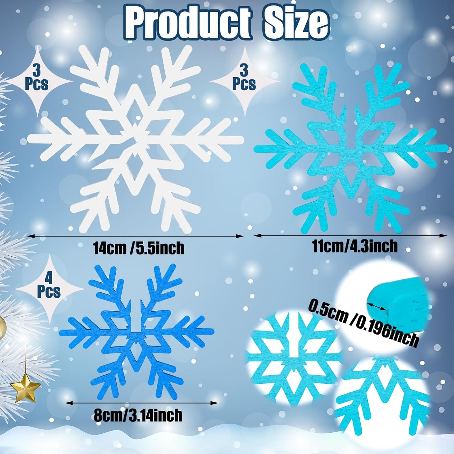 Qunclay 20 Pcs Wooden Snowflake Decorations 3D Snowflake Tabletop Decor Christmas Signs and Centerpiece for Winter Wonderland Decorations Xmas Tiered Tray Decor(Dark Blue, Light Blue, White)