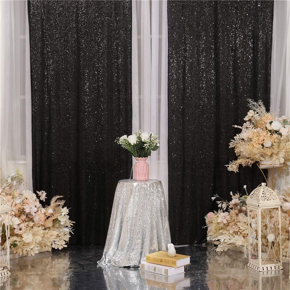 Eternal Beauty Sequin Backdrop Curtains, 2x8 Ft-2 Panels Black Back Drop for Shimmer Photography Party Wedding Birthday Decor