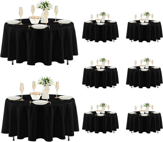 Fitable 8 Pack Round Tablecloths: Stain Resistant Wrinkle Free Circle Table Clothes, Washable Reusable Polyester Table Covers for Wedding Party Birthday Banquet Reception(Black, 84 Inch)
