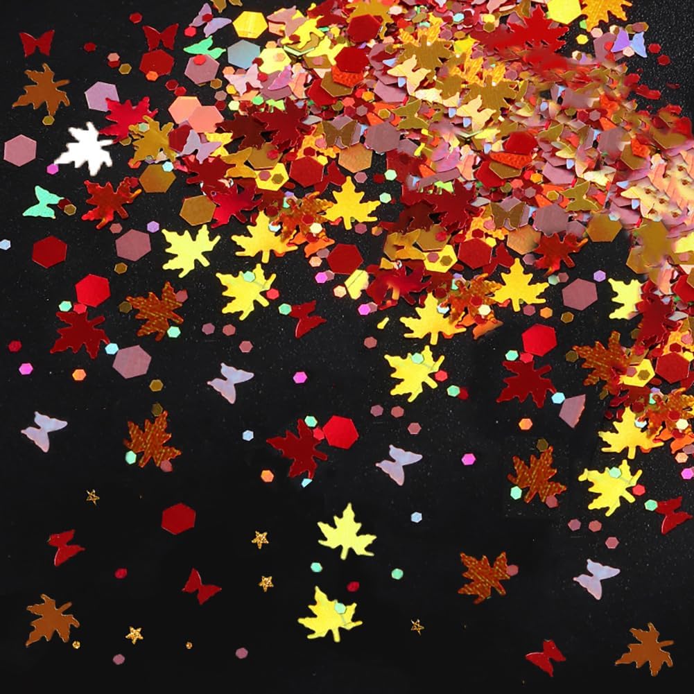 Maple Leaves Confetti,2000pcs Fall Leaves Party Table Decorations Scatter Foil Confetti for Autumn Harvest Thanksgiving Wedding Throwing Table Decoration Glitter Party Supplies (red)