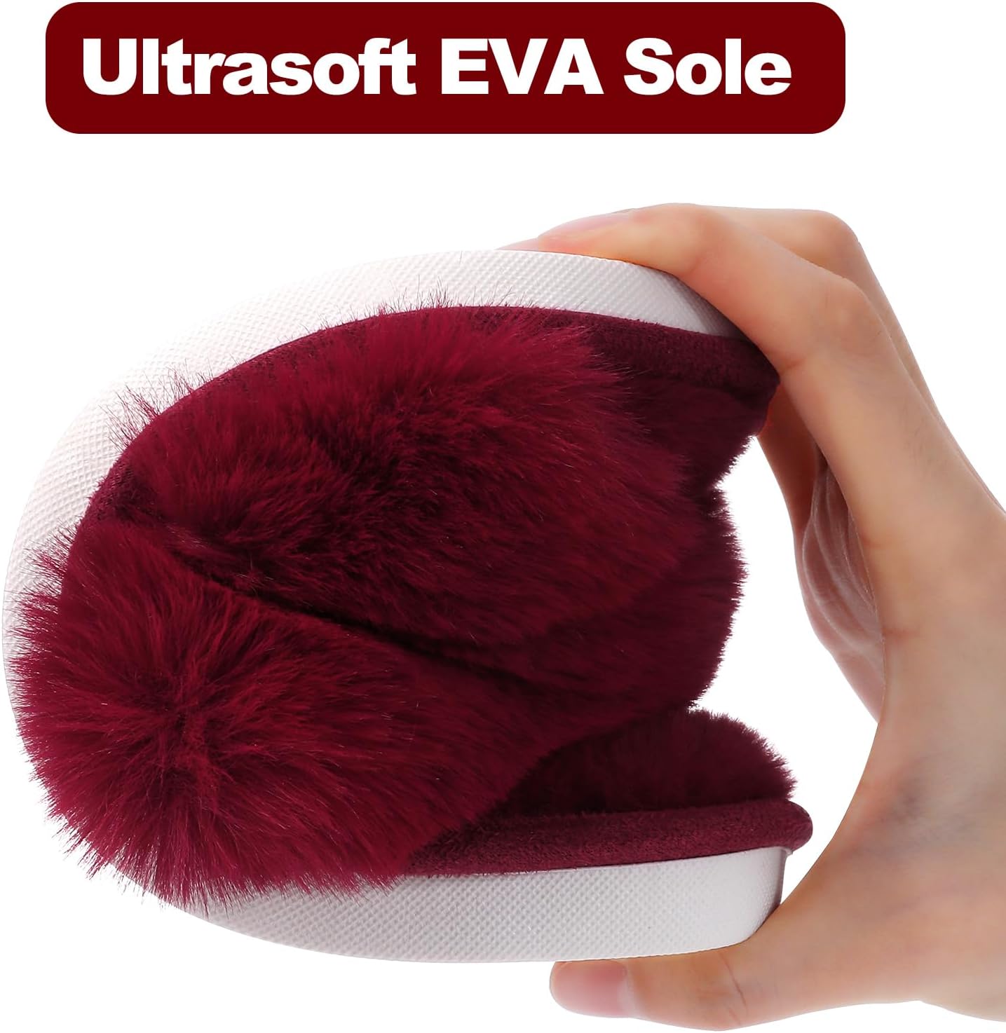 Evshine Women's Fuzzy Slippers Cross Band Memory Foam House Slippers Open Toe