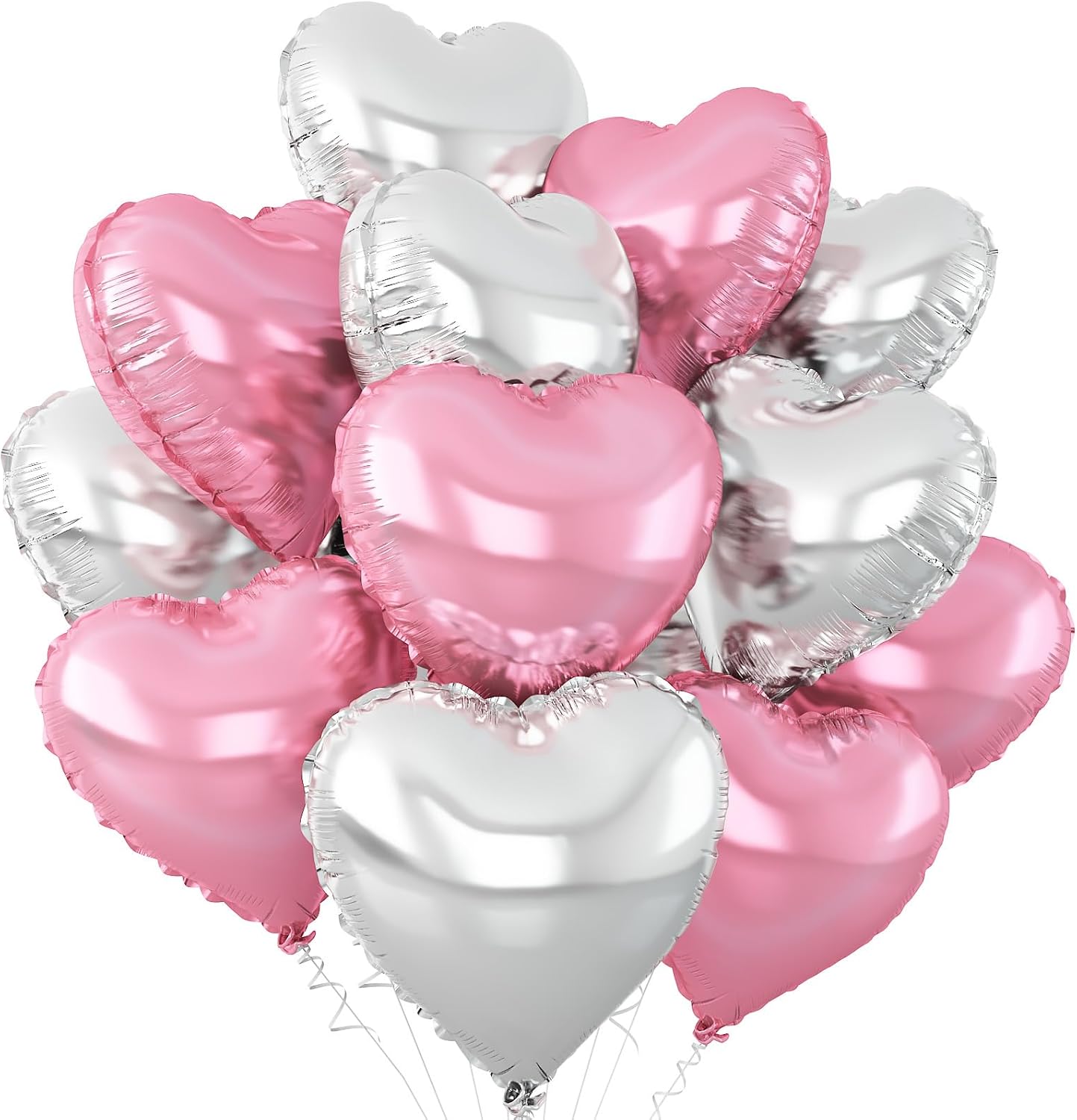 Pink Silver Heart Balloons,12Pcs 18Inch Pink Silver Heart Shaped Foil Helium Balloons for Baby Shower Birthday Anniversary Wedding Engagement Party Decorations