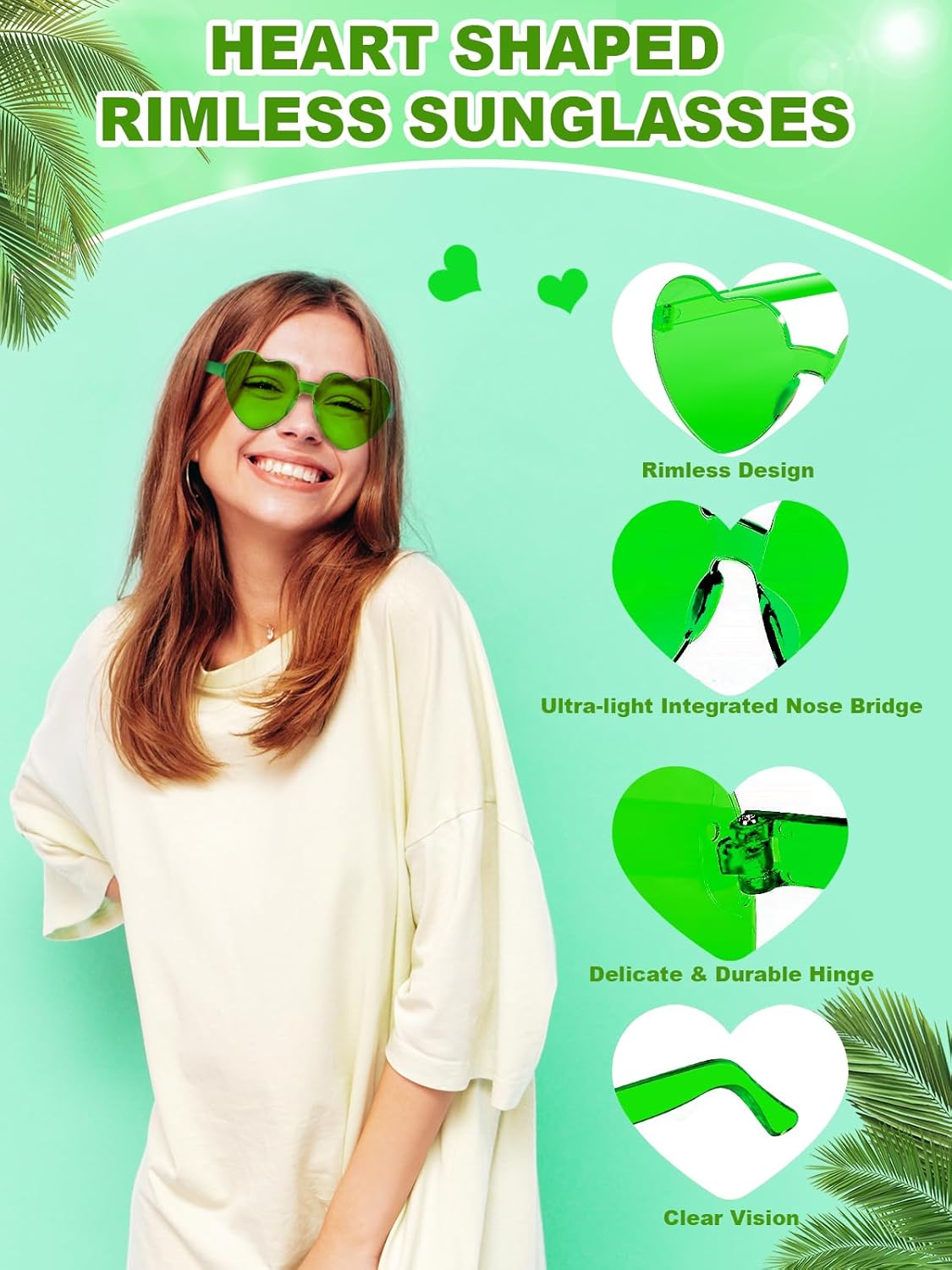 12 Pairs Heart Shaped Sunglasses for Women Colorful Glasses Fun Trendy Transparent Heart Sunglasses Party Favor (Fluorescent Green)