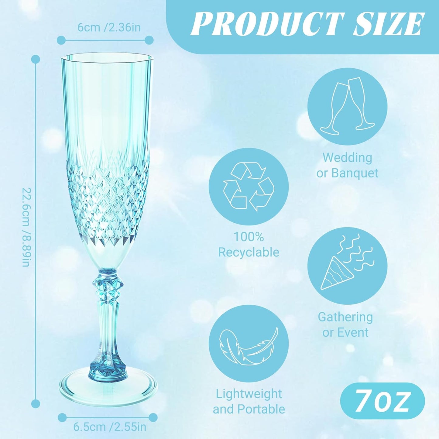 Plastic Champagne Flutes, 48PCS Light Cyan Wine Glasses Goblets Cups Reusable Flute, for Weddings Bachelor Parties Toasting and Events(48, Light Cyan)