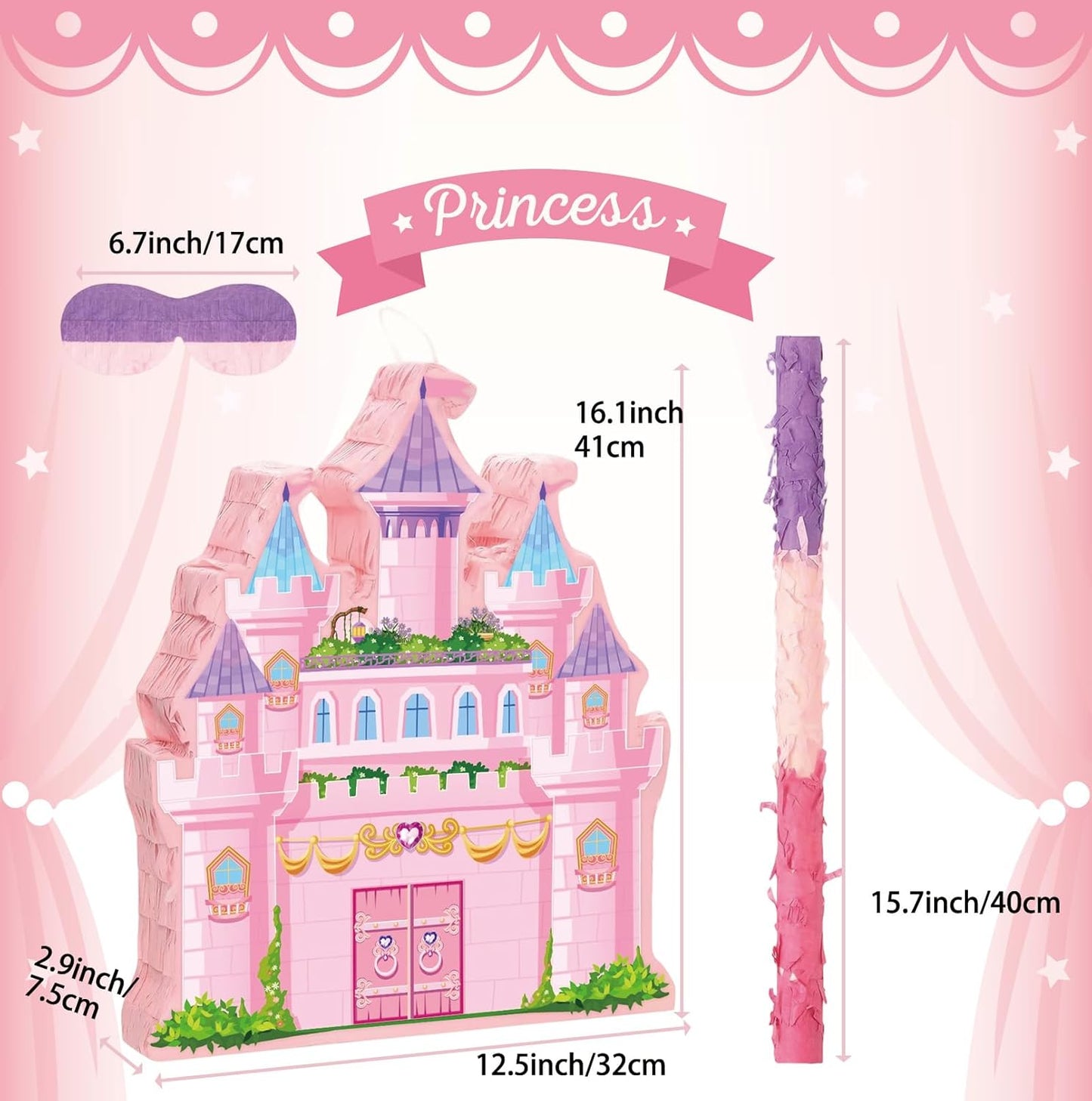 Princess Castle Pinata for Girl Birthday Party Supplies Pink Decorations Fairy Cardboard Castle Piñatas Games (Pink)