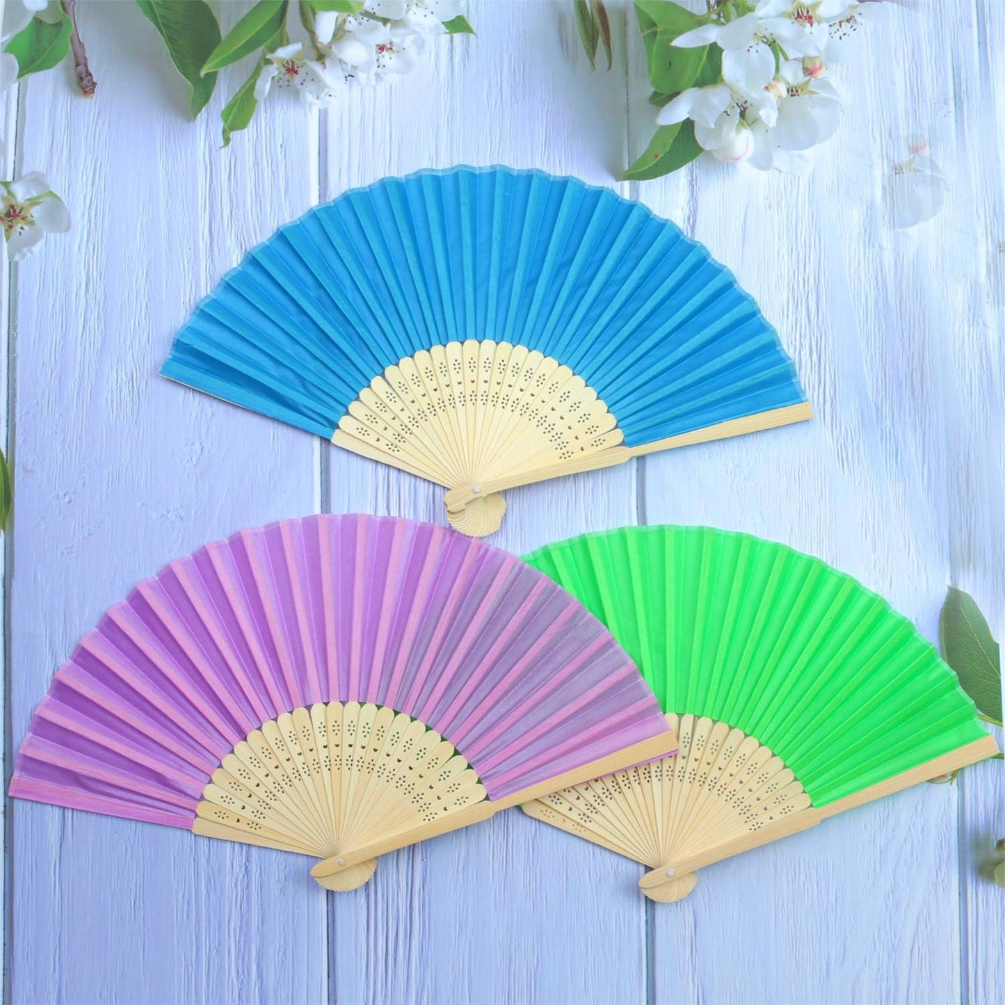 Aneco 18 Pieces 18 Colors Handheld Fans Cloth Hand Fans Bamboo Folding Fans for Wedding Decoration, Church Wedding Gifts, Party Favors, DIY Decoration