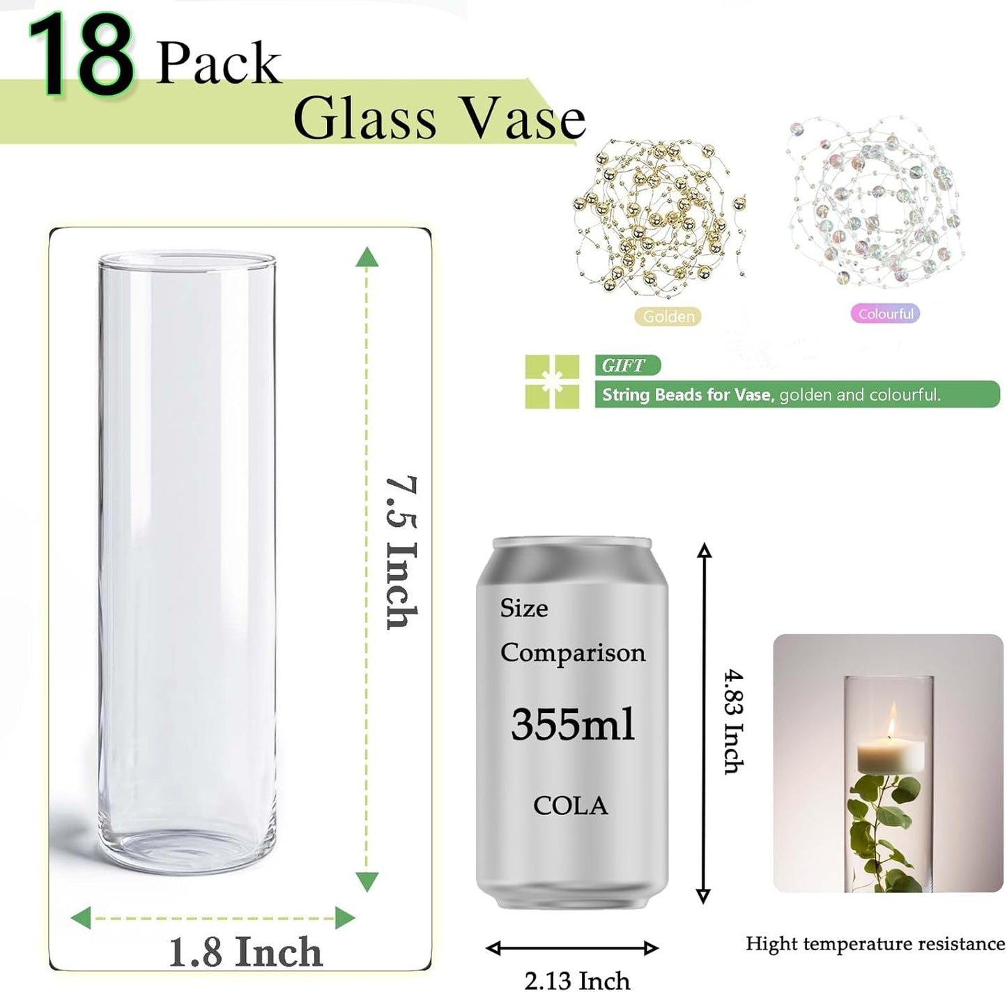 Glass Vase 18pcs Glass Cylinder Vases for Centerpieces Small Flower Clear Vases Home Decor Centerpiece Table Flower Vase Decorations for Office Beautification＆Holiday 7.5 Inch Tall
