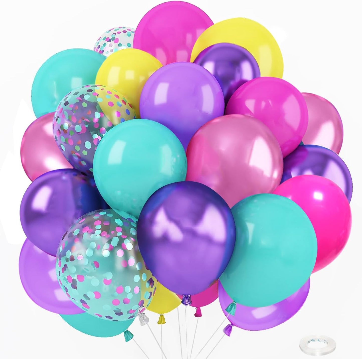 Pink Blue Purple Confetti Balloon for Birthday Party Decorations - 56Pcs 12in Hot Pink Yellow Teal Metallic Purple Multicolor Latex Balloons Bulk with Ribbon for Rainbow Colorful Girls Party Supplies