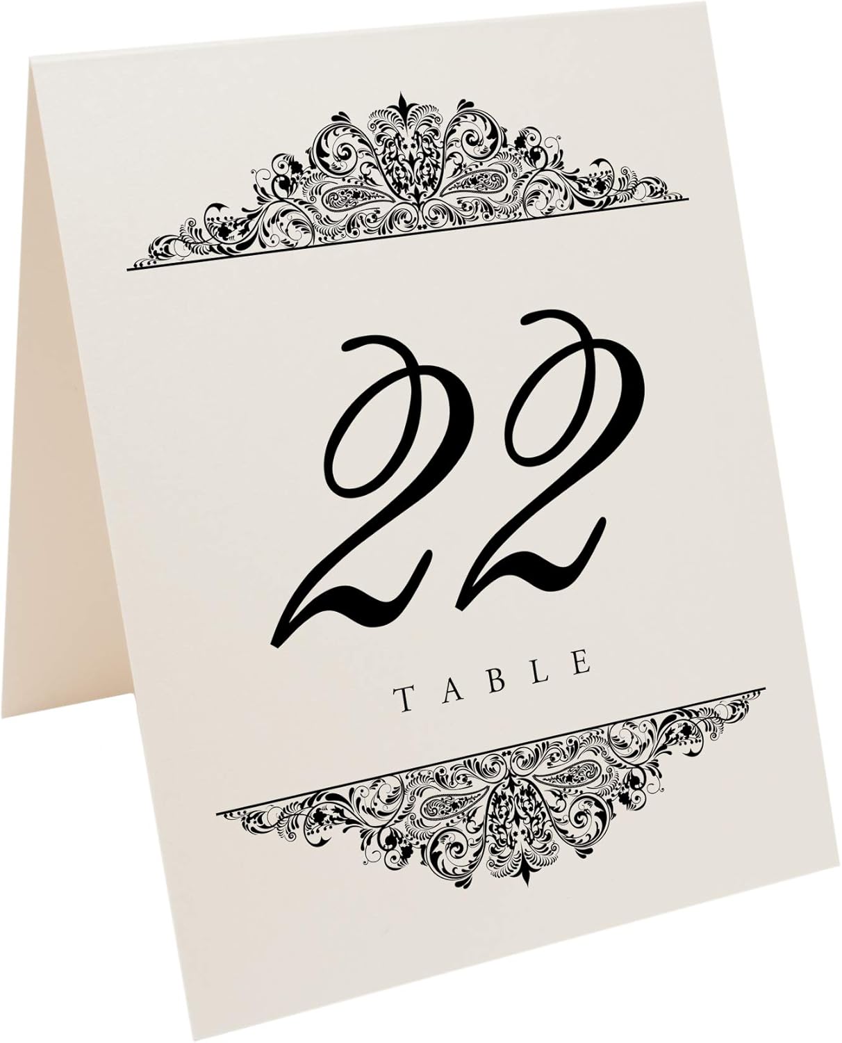Paisley Wedding Table Numbers (Select Color/Quantity), Champagne, Black, 1-175, Double Sided, Tent or Use in a Stand, Great for Parties & Restaurants - Made in the USA