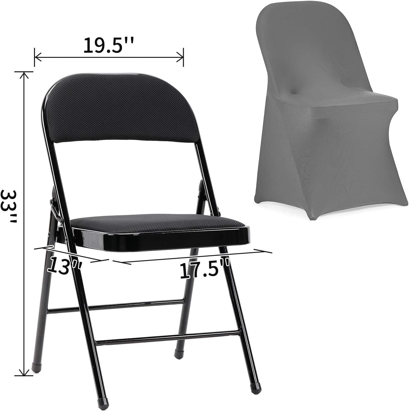 Peomeise Stretch Spandex Folding Chair Cover for Wedding Party Dining Banquet Event (Grey,6pcs)