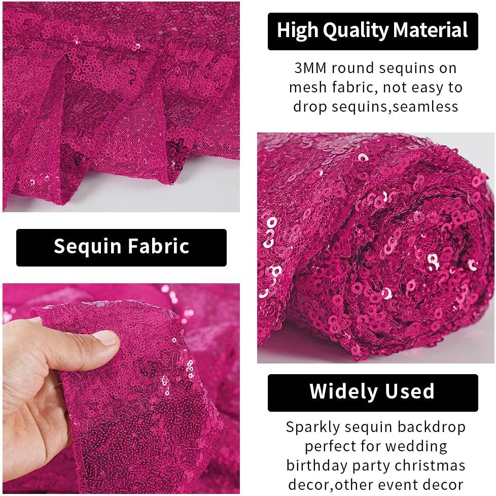 Hahuho Fuchsia Sequin Backdrop Curtain, 2PCS 2FTx8FT Glitter Backdrop Curtain for Parties, Christmas, Wedding, Party Decoration（2 Panels, 2FT x 8FT, Fuchsia