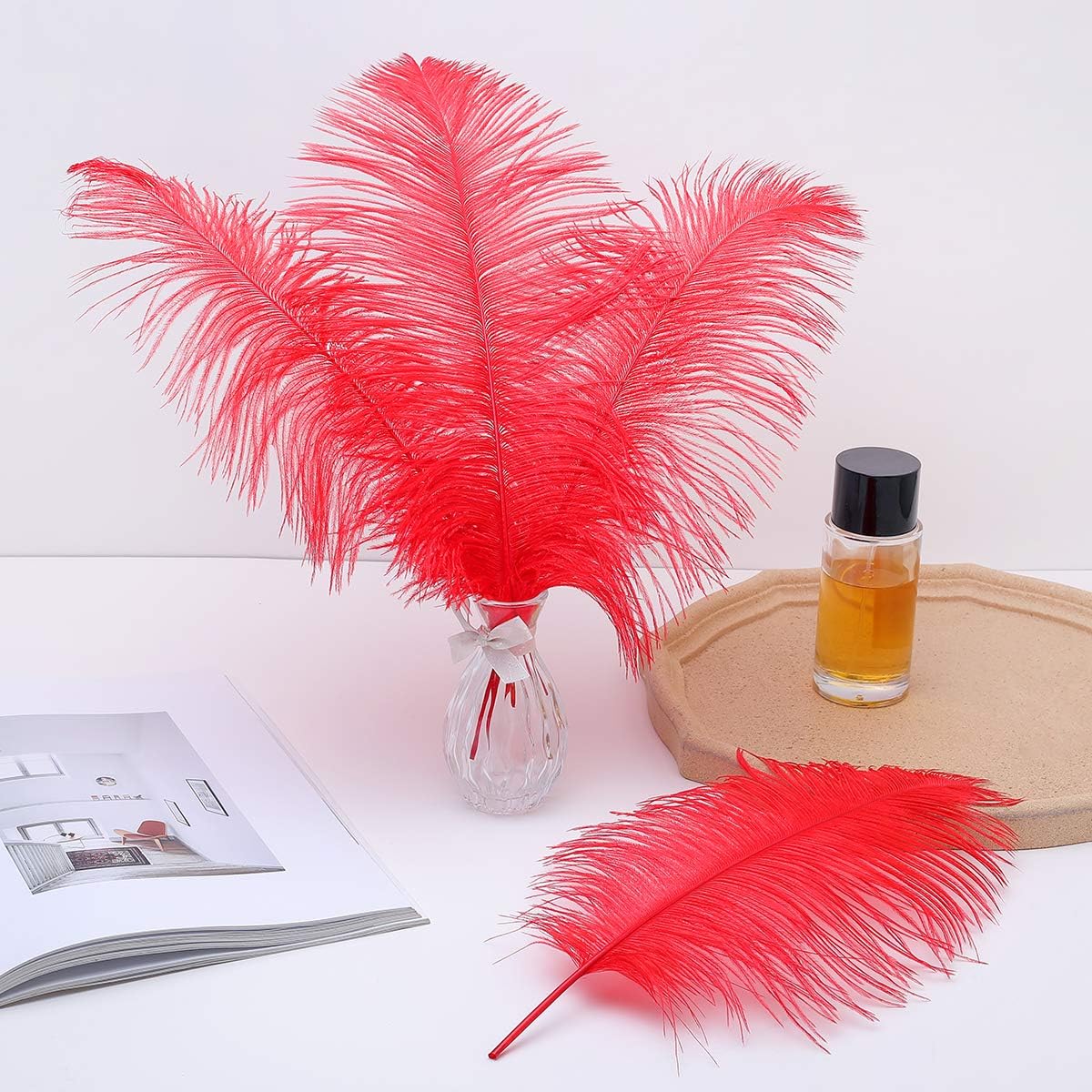 Ballinger Red Ostrich Feathers Bulk - 24Pcs 12-14inch Large Ostrich Feathers for Vase,Party Centerpieces,Wedding and Home Decor