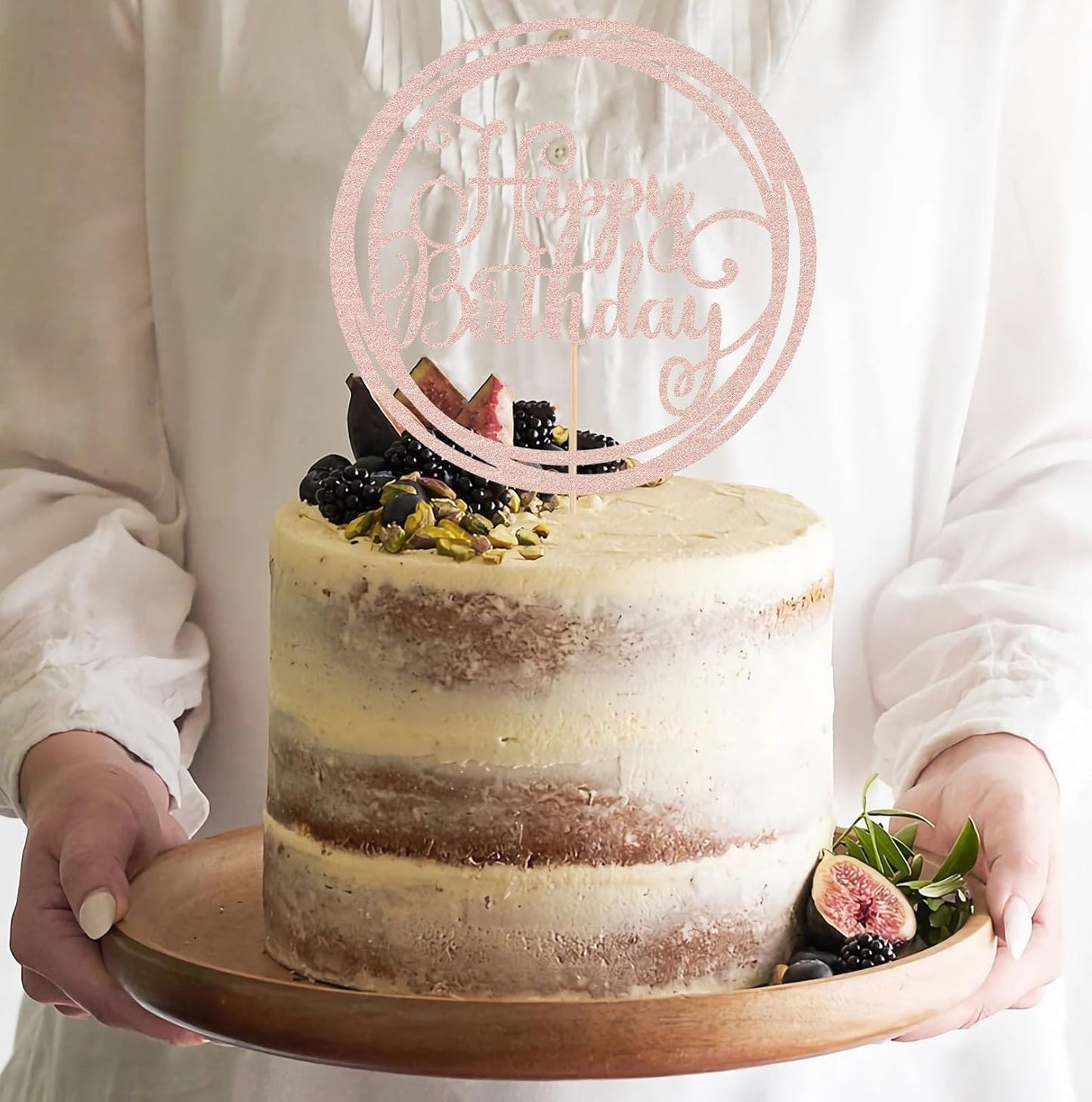 Happy Birthday Cake Topper - Rose Gold Glitter Happy Birthday Cake Decoration Supplies for Children or Adults - Happy Birthday Cake Bunting Decor, Photo Booth Props