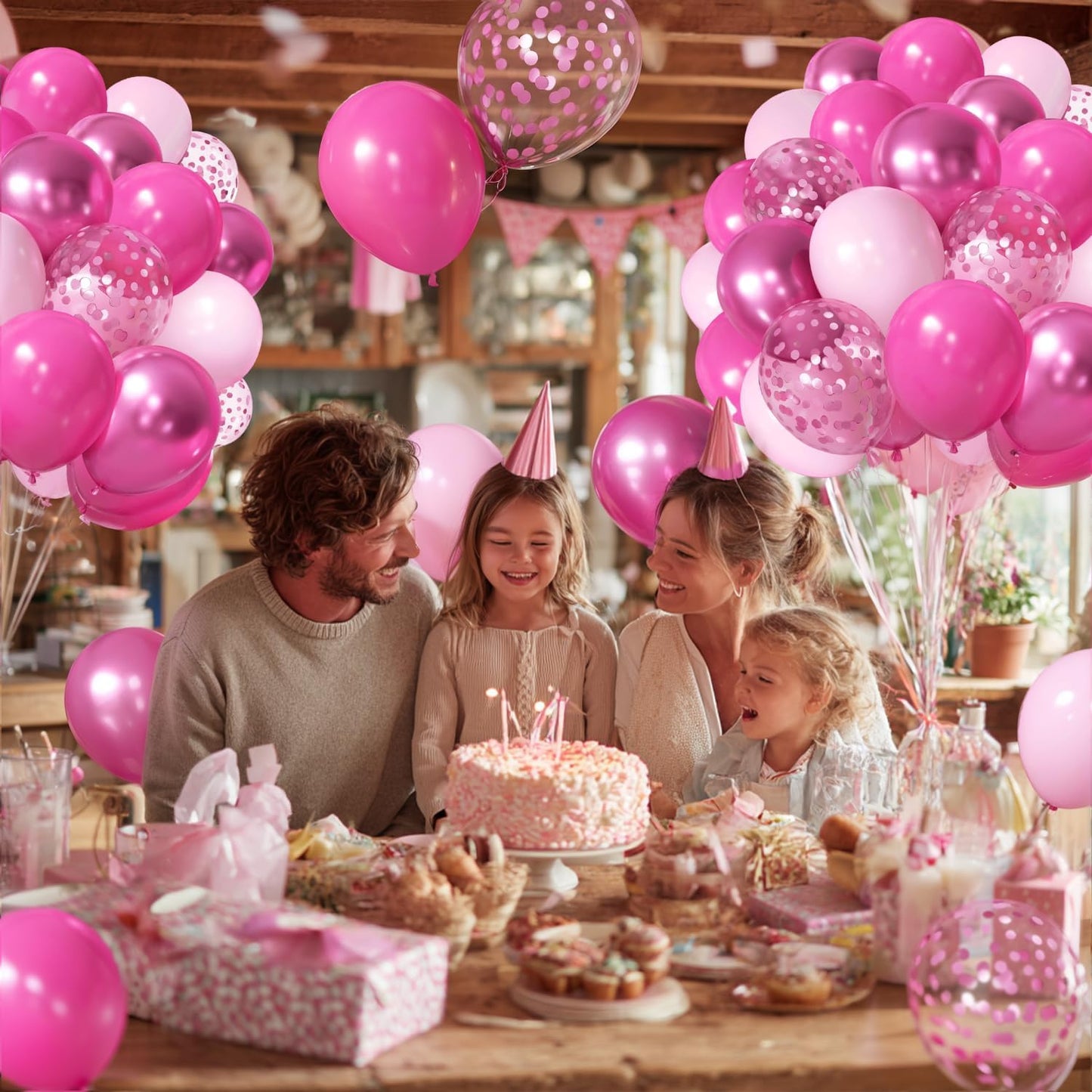 Light Pink Confetti Balloons, 50pcs 12 Inch Metallic Pink Balloons and Hot Pink Latex Balloons Baby Pink Balloon for Birthday Party Wedding Anniversary Gender Revea Princess Party Decorations