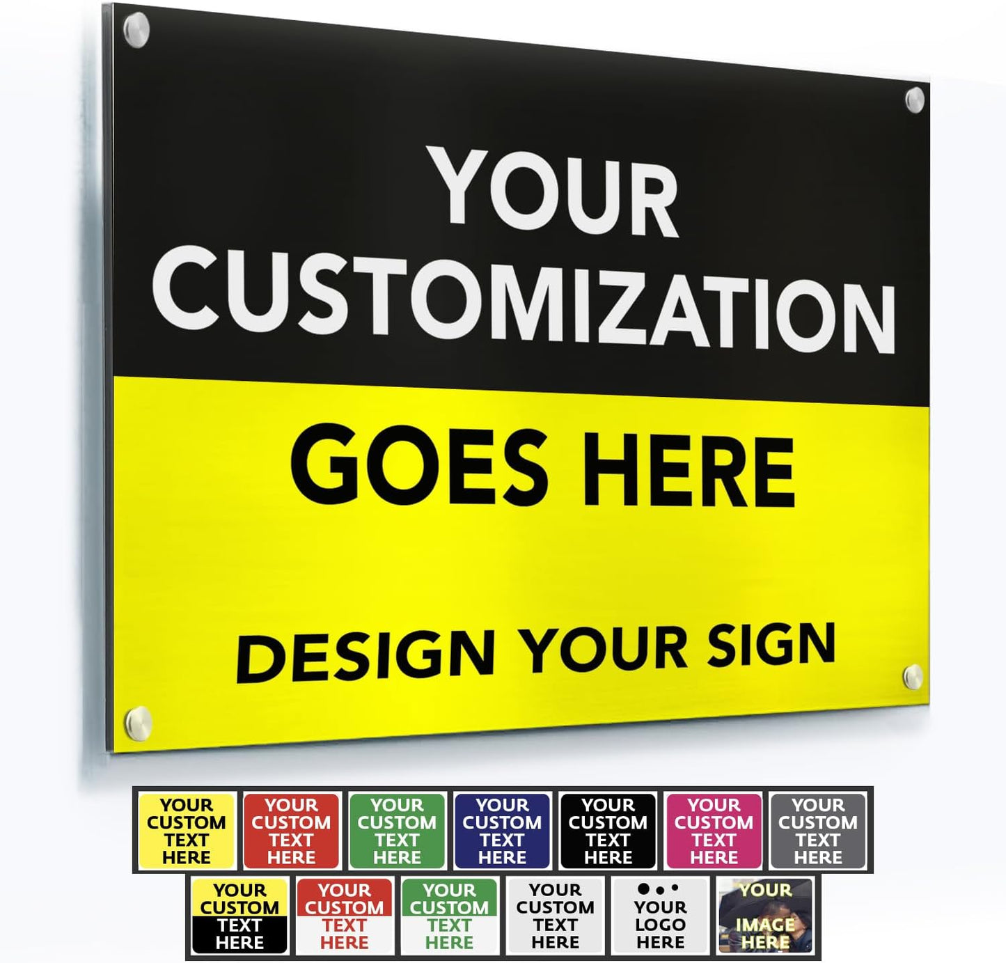 Custom Metal Signs, Personalized Aluminum, Waterproof Business Signs, White Aluminum (Black & Yellow, 30x24 In)