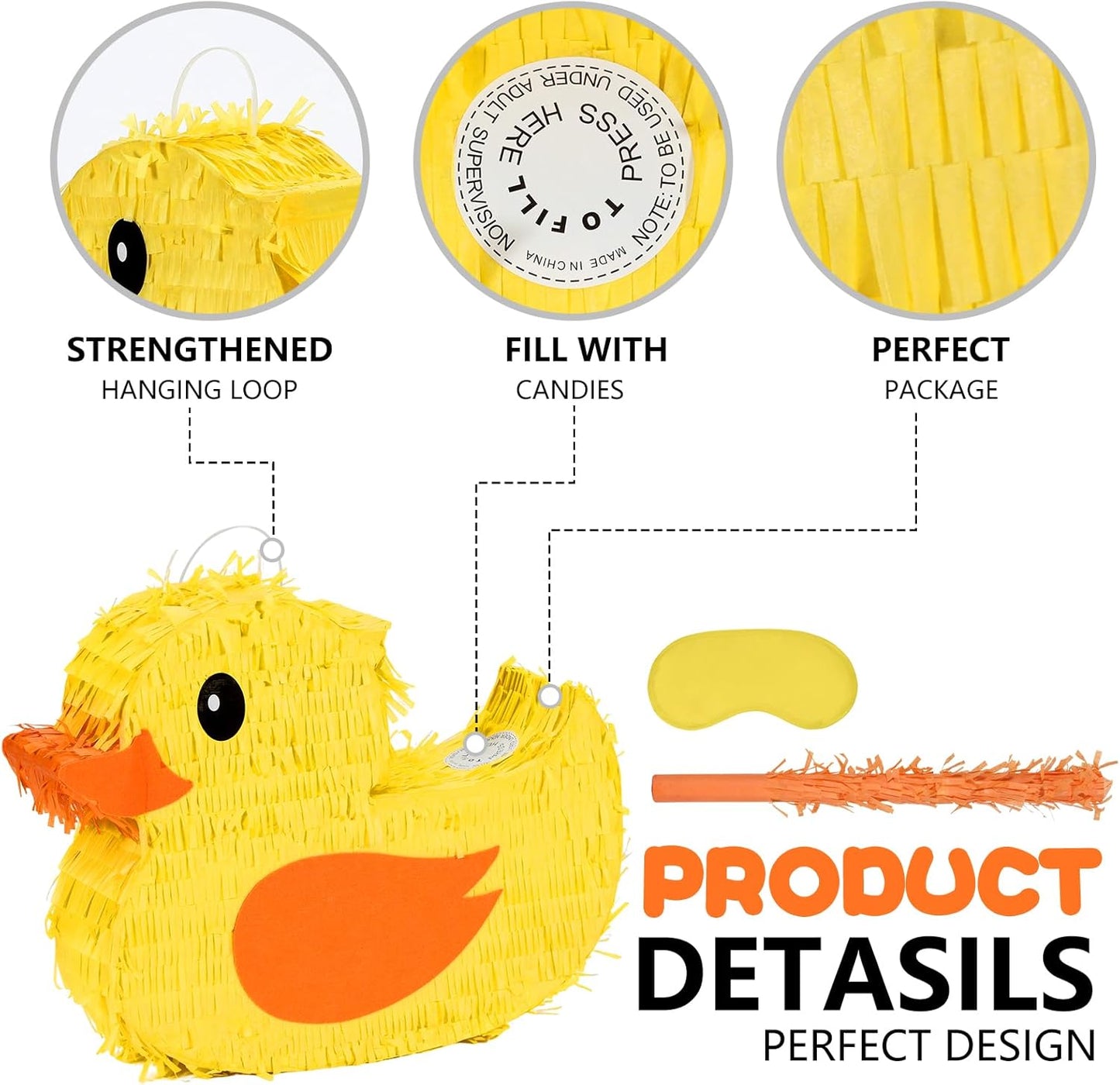 Duck Pinatas Bundle with a Blindfold and a Bat(16.5 x 12.6 x 4 Inches), Perfect for kid's Birthday Parties, Farm Animal Theme Parties and Decorations